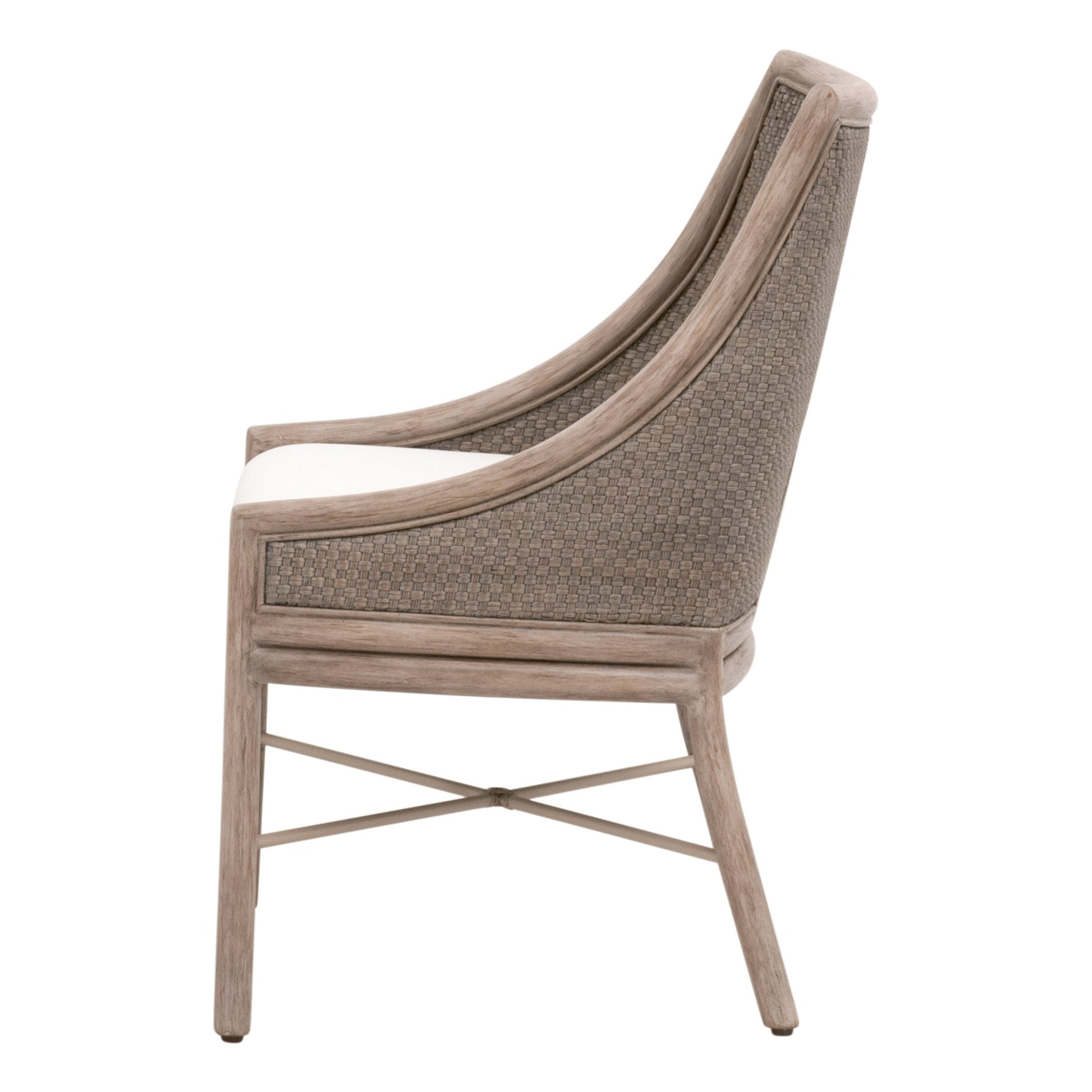 Side view of Adamo Dining Chair set of 2 with handwoven texture and mahogany frame by Essentials for Living