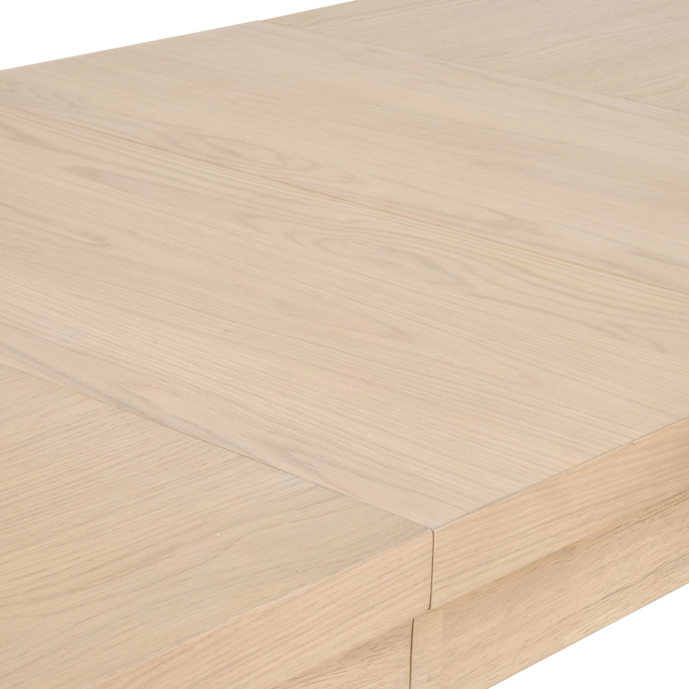 Close-up of light honey oak veneer top on Adler Extension Dining Table by Essentials for Living