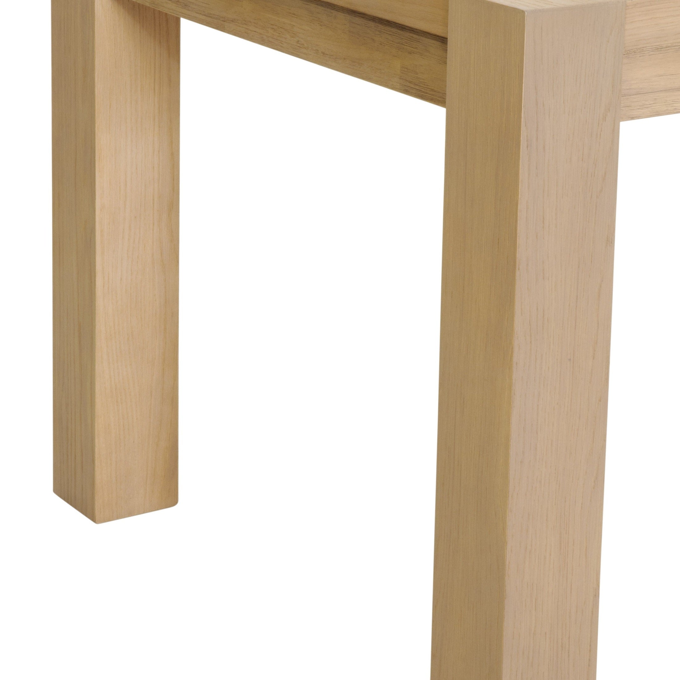 Close-up of thick seamless legs on Adler Extension Dining Table in light honey oak by Essentials for Living