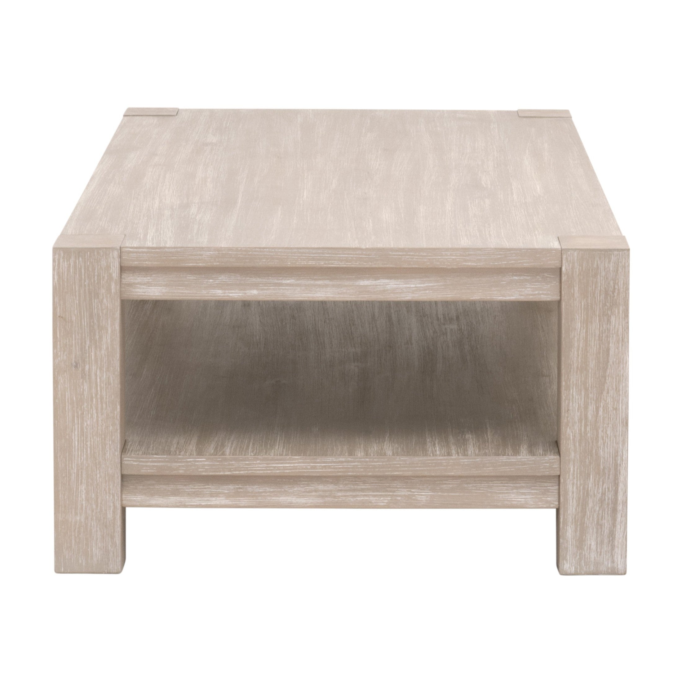 Adler Rectangular Coffee Table in natural gray finish with lower shelf, solid beech wood by Essentials for Living