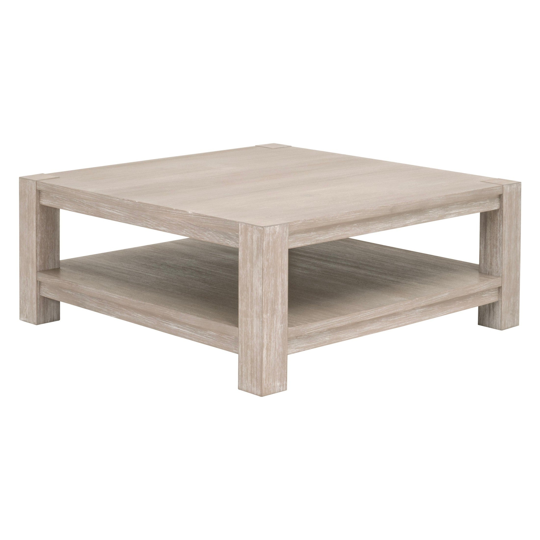 Adler Square Coffee Table in natural gray with lower shelf and rustic texture by Essentials for Living