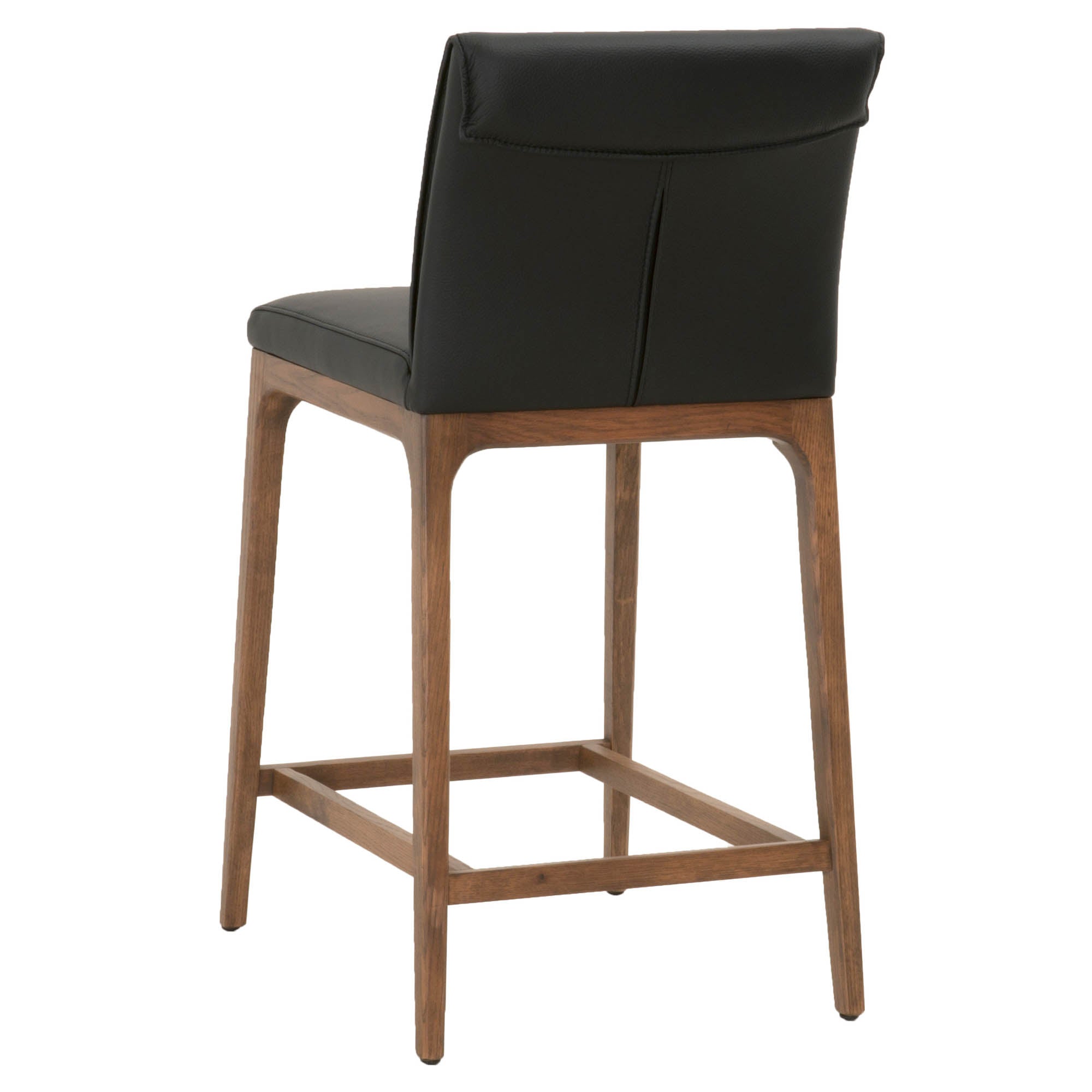 Alex Counter Stool with black top-grain leather seat and solid oak base in walnut by Essentials for Living