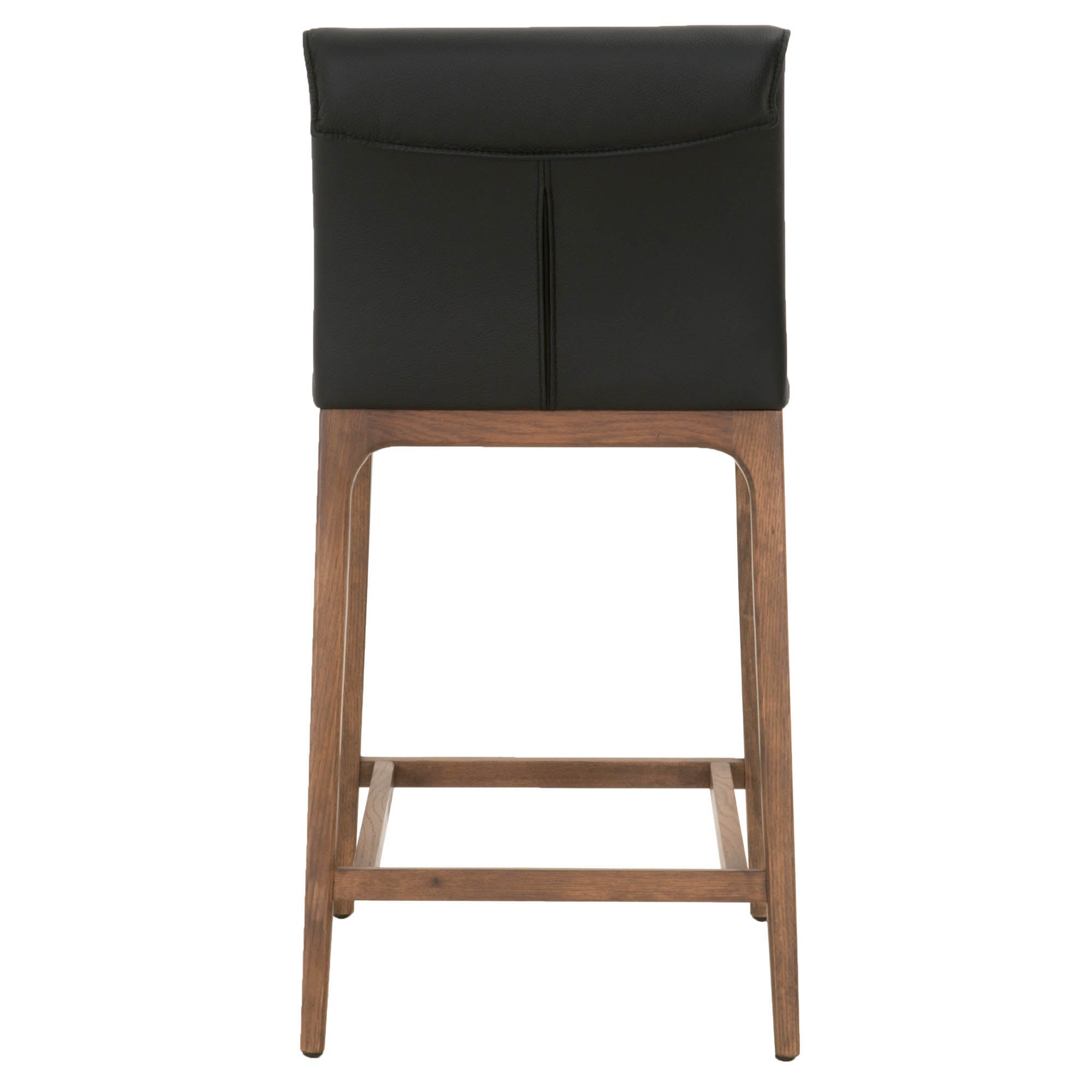Alex Counter Stool with sable top-grain leather seat and solid walnut oak base by Essentials for Living.