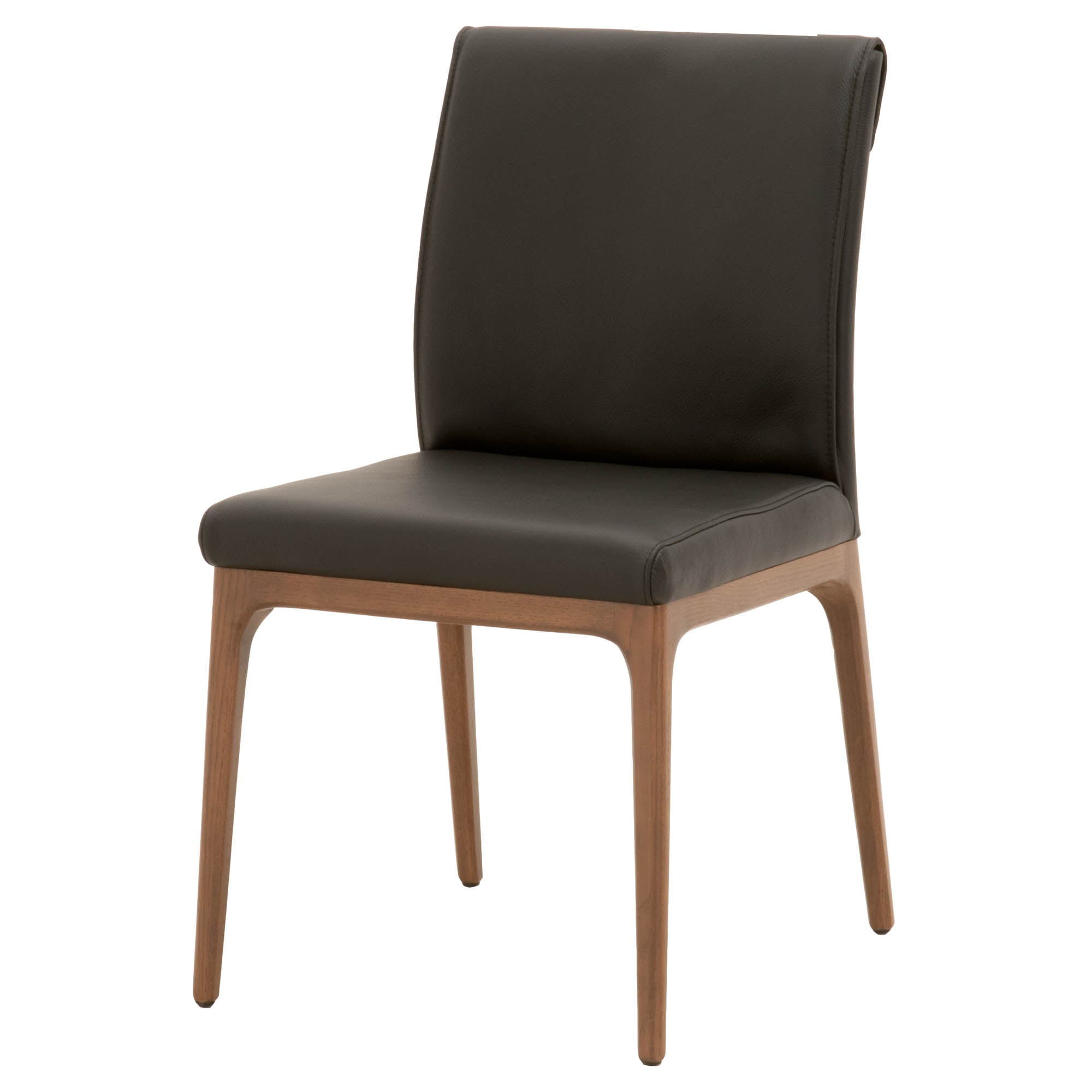 Alex Dining Chair in sable leather with walnut oak base, sleek design, set of 2 by Essentials for Living