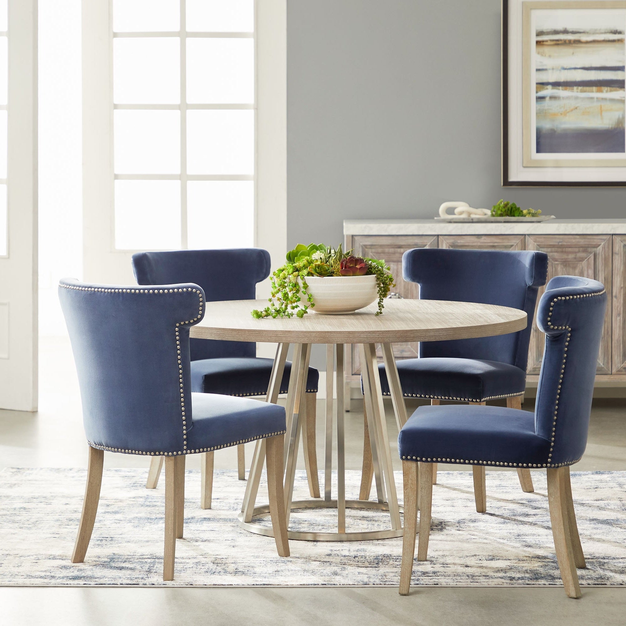 Azure Carrera Media Sideboard with navy lacquer, Italian Carrera marble, and brushed gold by Essentials for Living