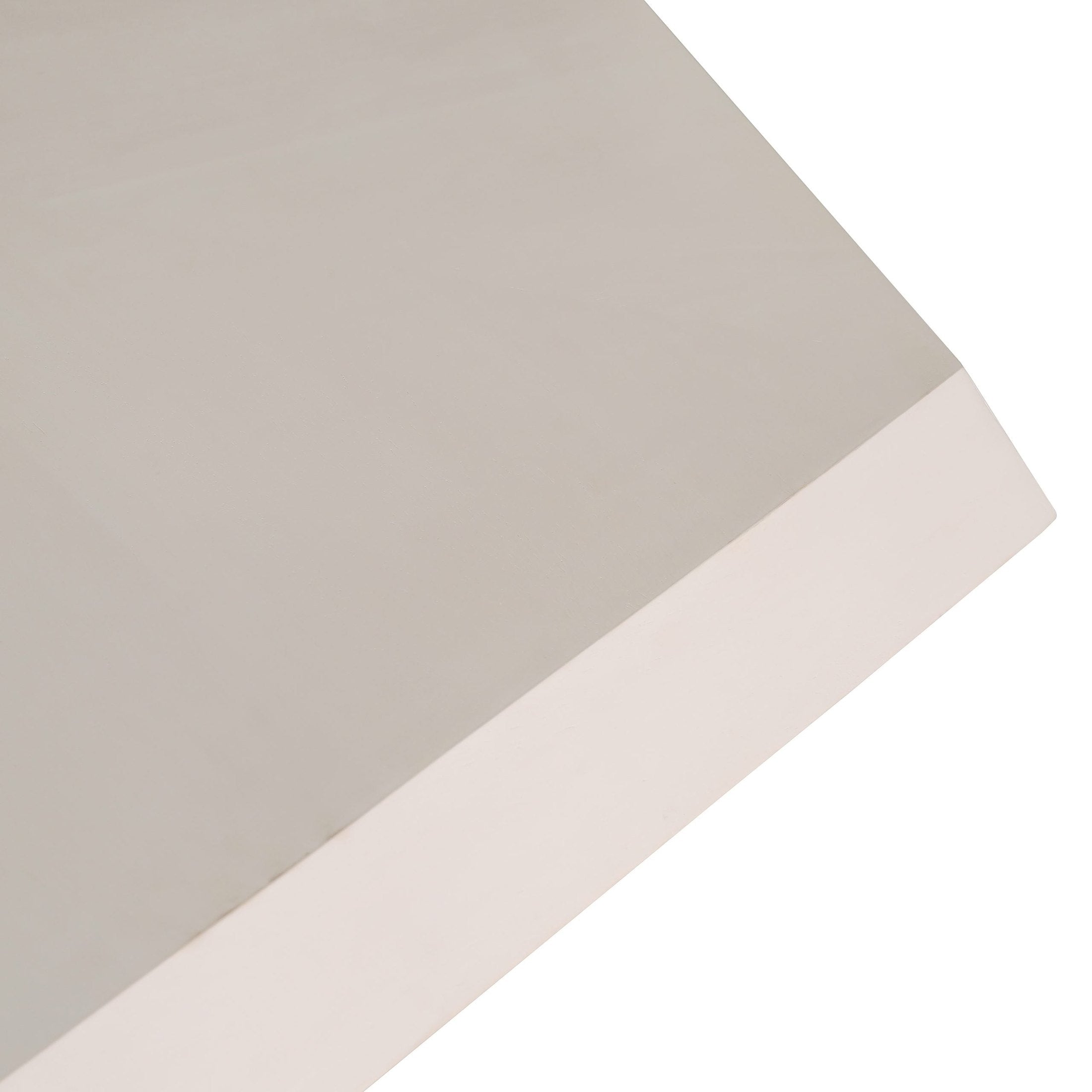 Close-up of whitewashed maple veneer edge on BENTON DINING TABLE with sculptural base by GO HOME