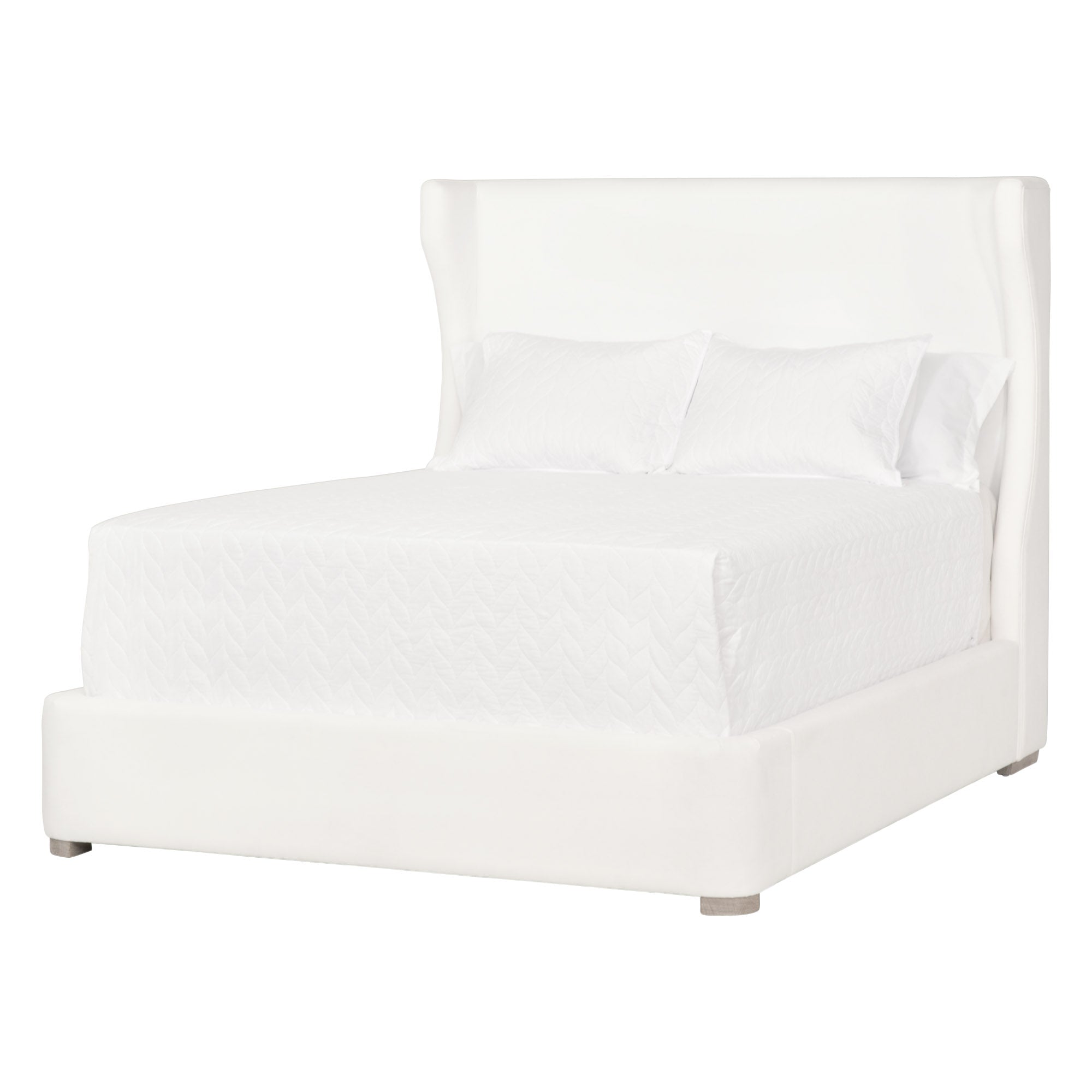 Balboa Queen Bed with curved wingback headboard and footboard in white upholstery by Essentials for Living