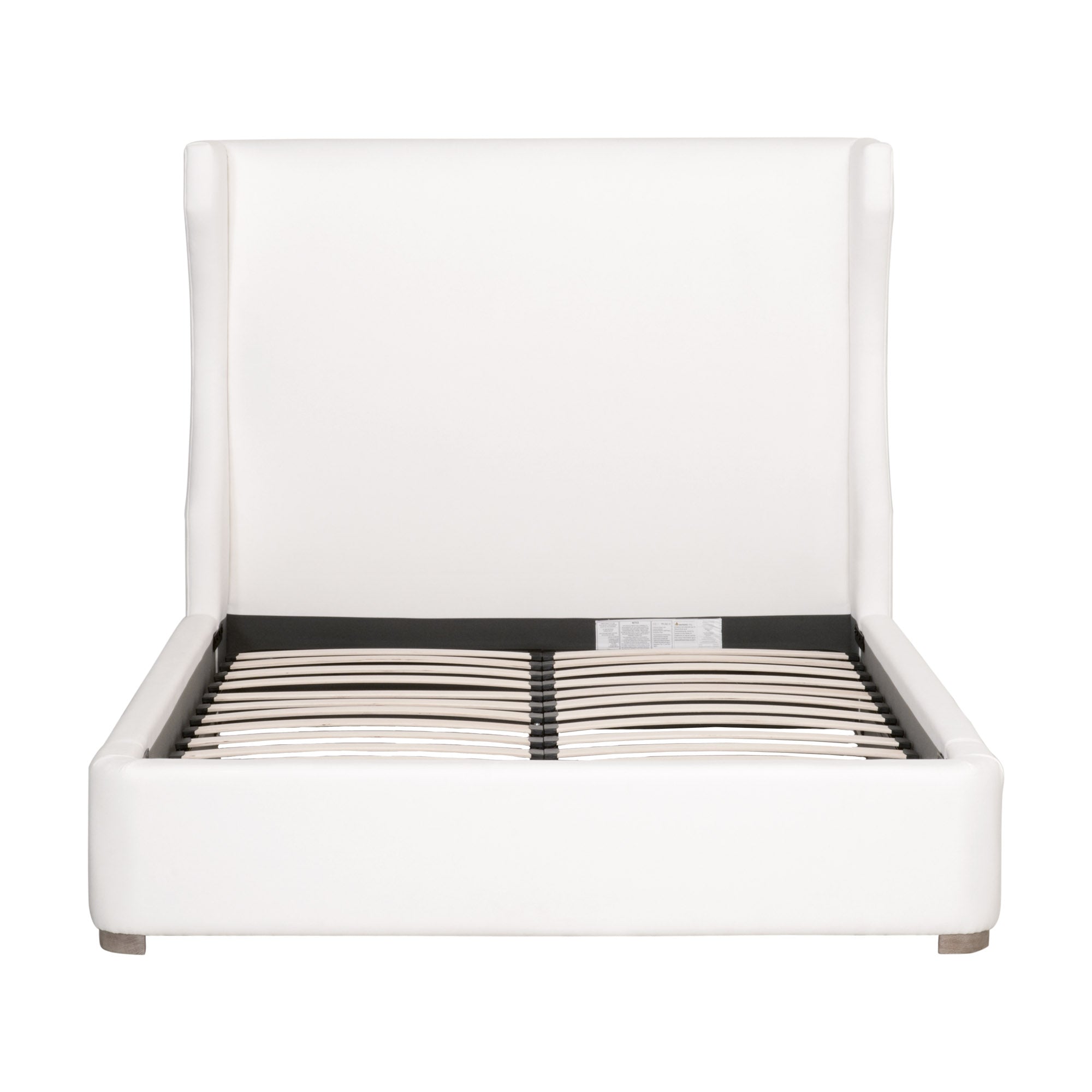 Balboa Cal King Bed with wingback headboard and metal slat system in white upholstery by Essentials for Living