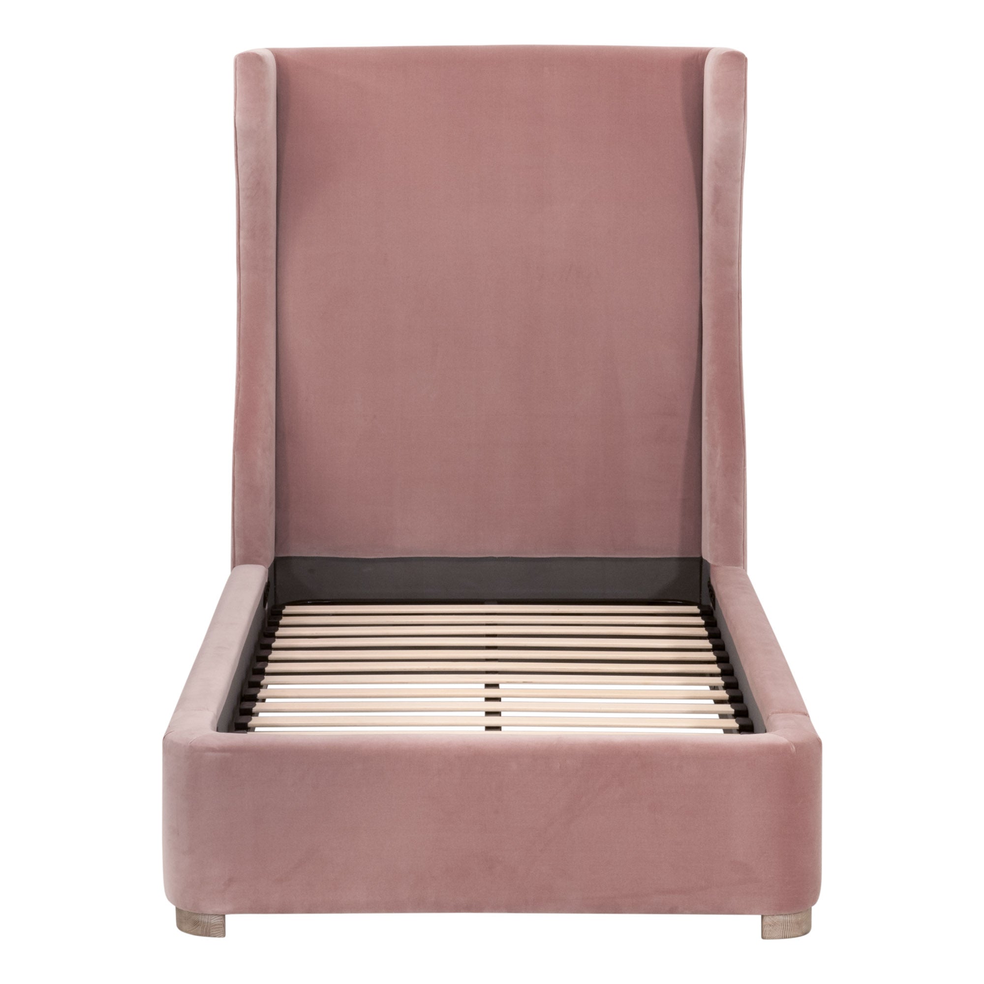 Balboa Twin Bed with petal velvet upholstery and natural gray oak feet, wingback headboard by Essentials for Living