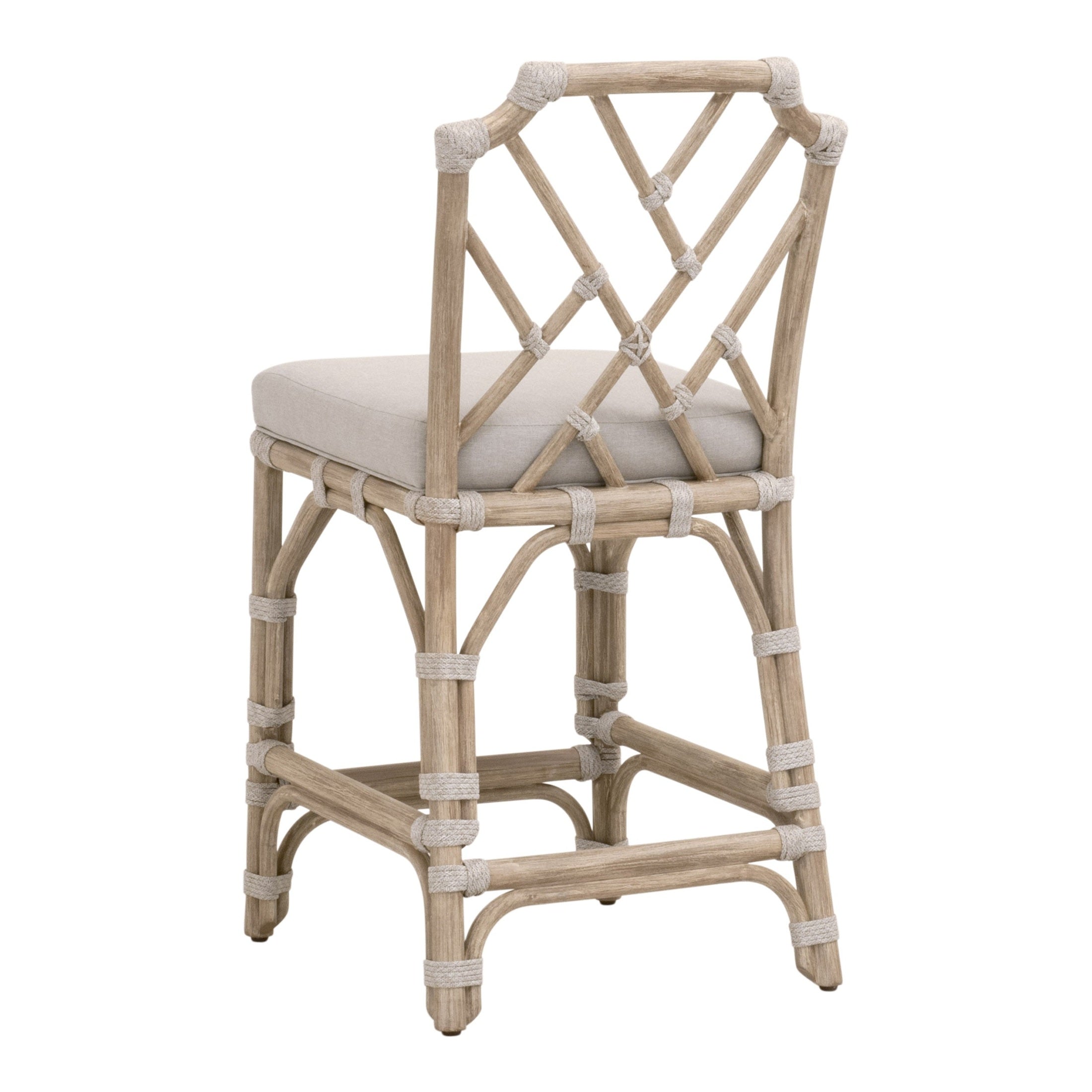 Bayview Counter Stool with taupe and white rope, gray mahogany frame, and pumice cushion by Essentials For Living
