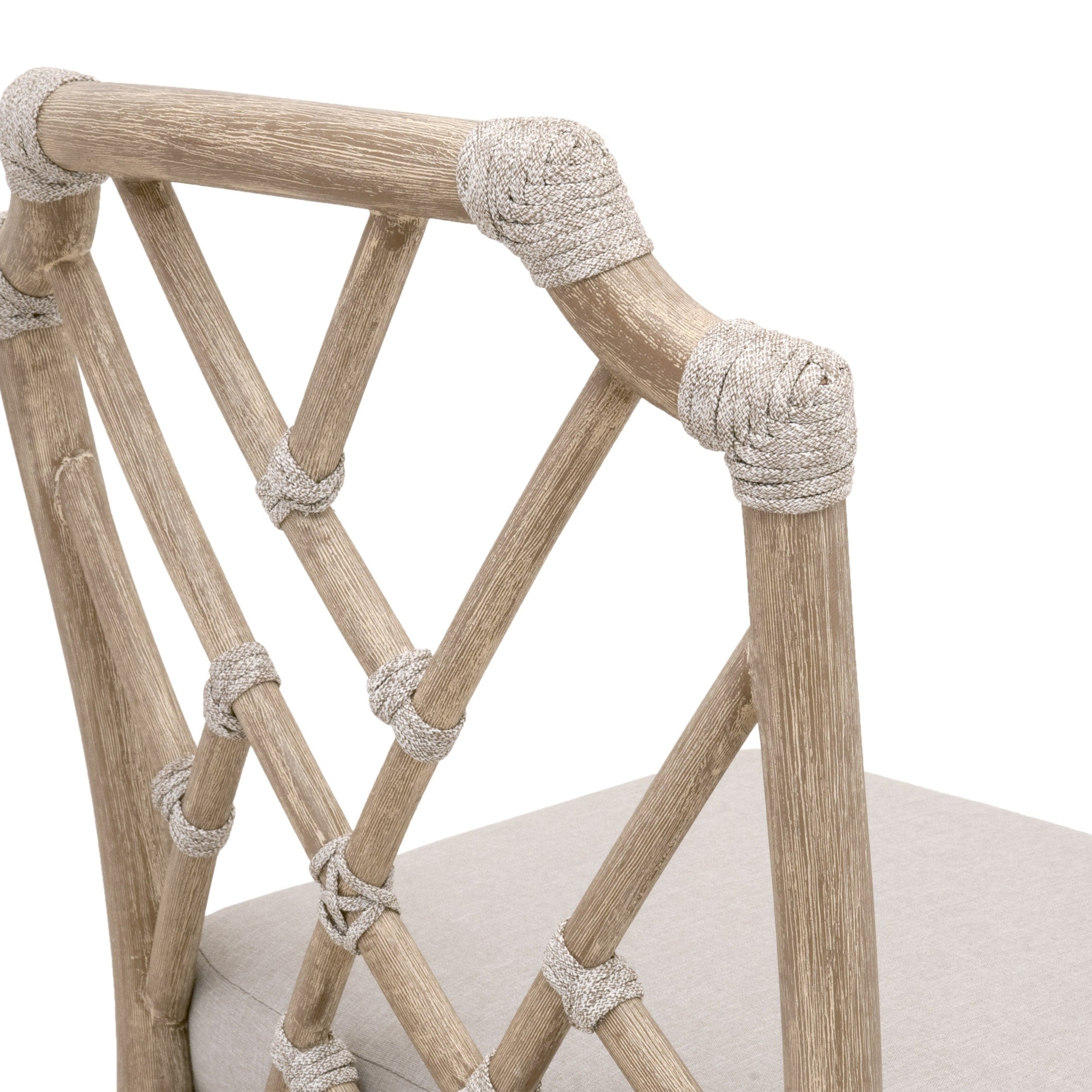 Close-up of the Bayview Counter Stool taupe and white rope back with pumice seat cushion by Essentials for Living.