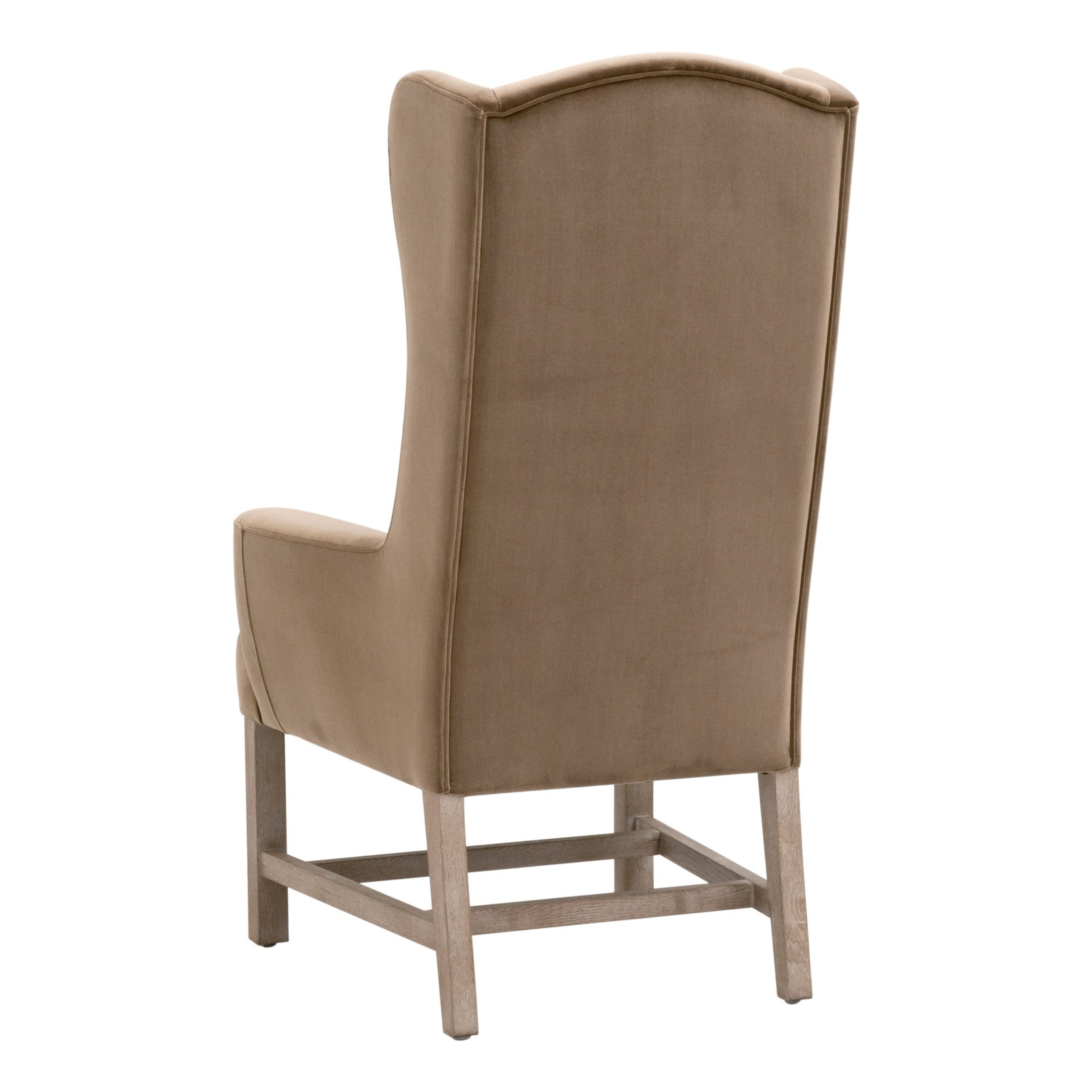 Back view of Bennett Arm Chair in dark caramel velvet with gray oak legs by Essentials For Living