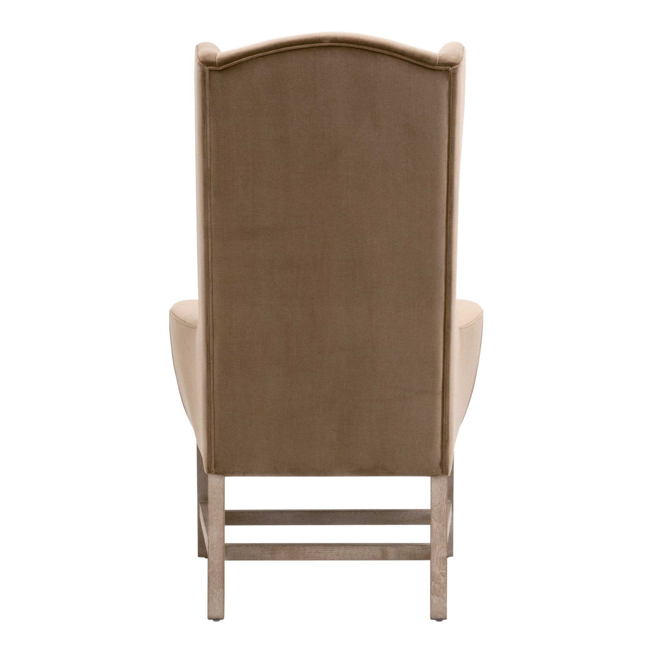 Rear view of Bennett Arm Chair in dark caramel velvet with gray oak legs by Essentials for Living