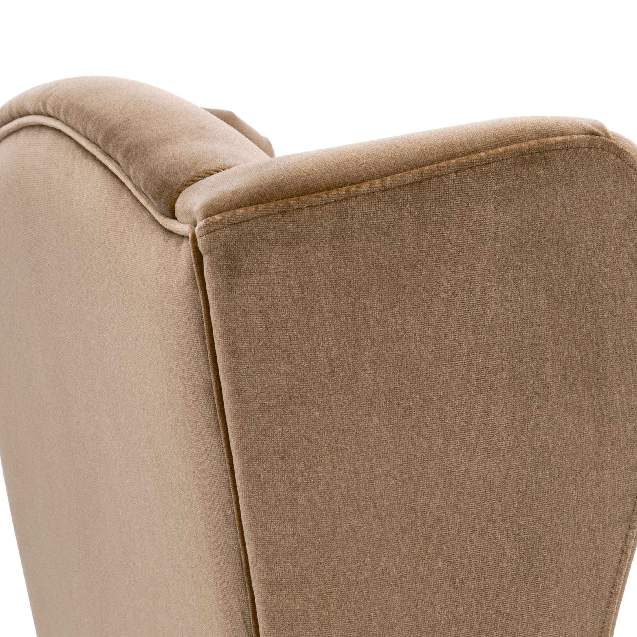 Close-up of dark caramel velvet wingback design on Bennett Arm Chair by Essentials for Living