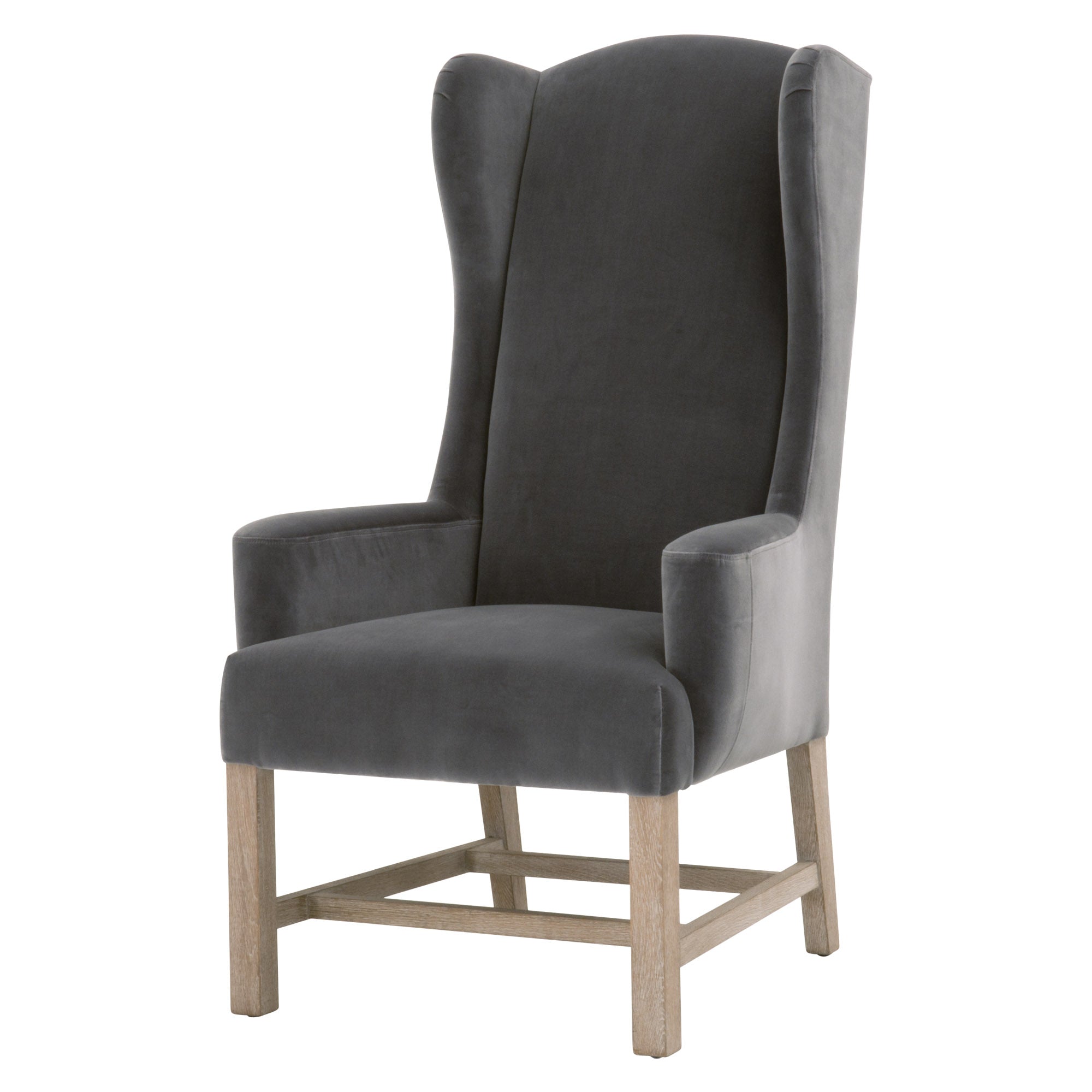 Bennett Arm Chair in gray velvet wingback design with solid oak legs by Essentials for Living