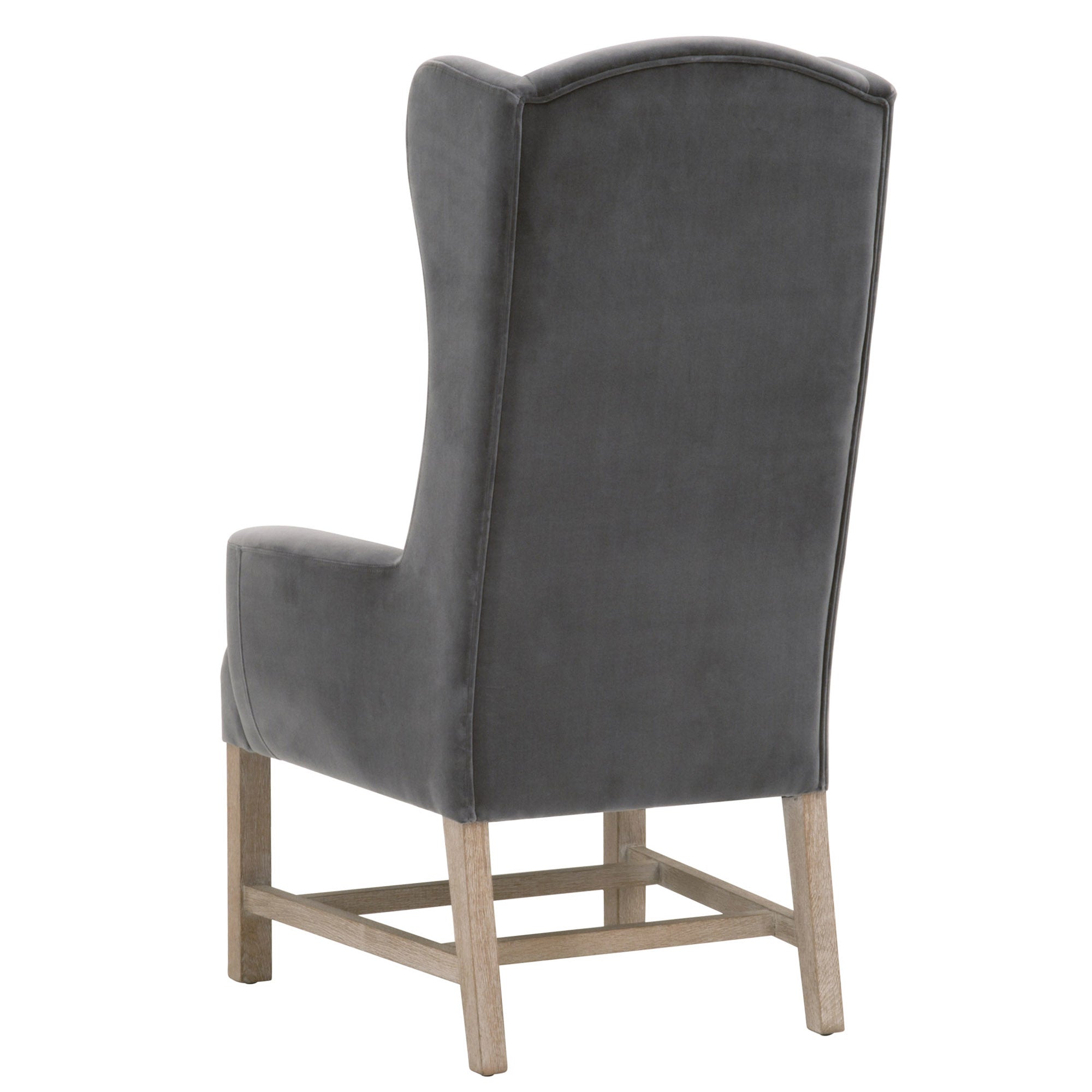 Bennett Arm Chair in gray oak with dark velvet upholstery and wingback design by Essentials for Living