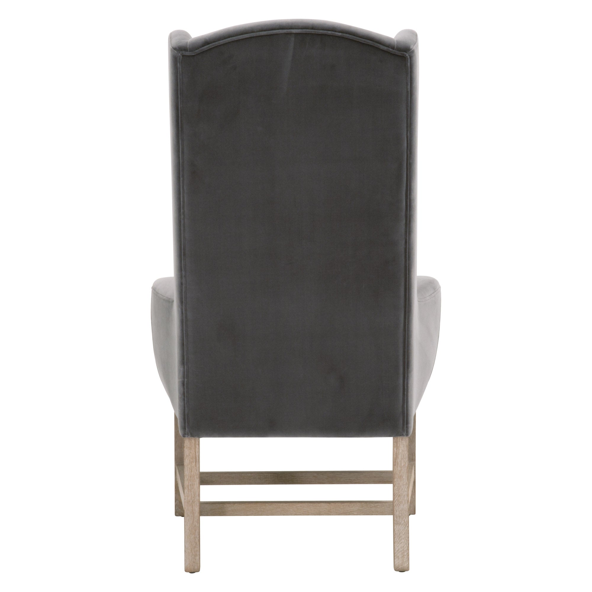 Back view of Bennett Arm Chair in gray oak and dark velvet upholstery by Essentials for Living