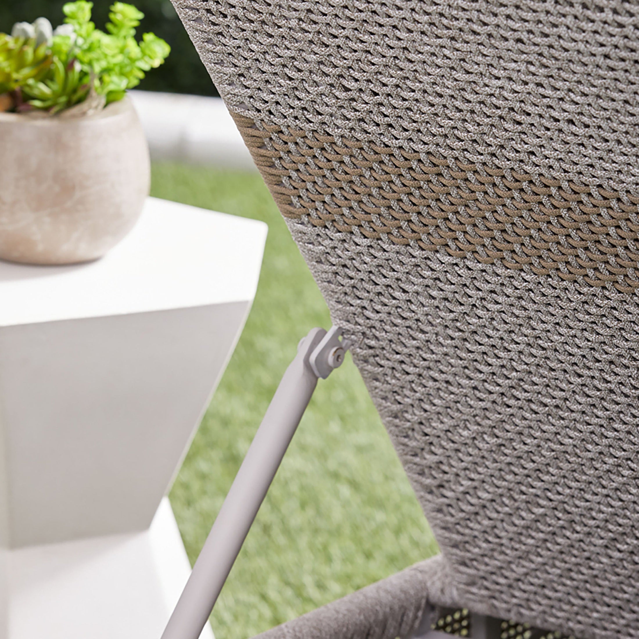 Bento Accent Table in slate gray concrete with sculptural hourglass design for indoor outdoor use by Essentials For Living