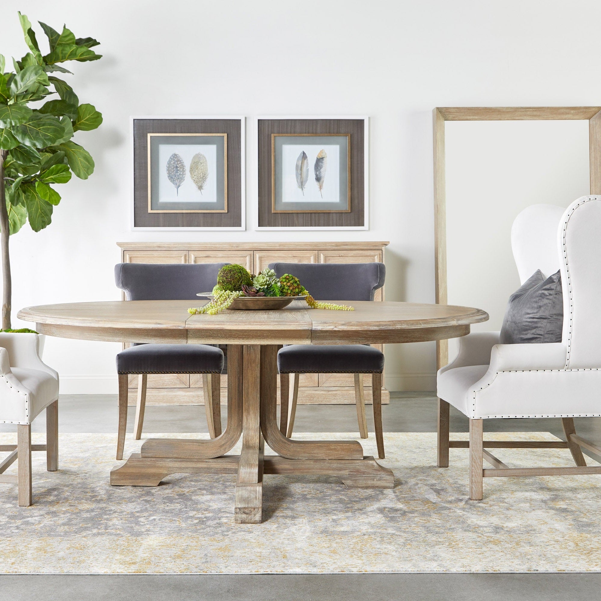 Bevel Mirror full-length natural gray acacia veneer floor mirror with wire-brushed finish by Essentials for Living