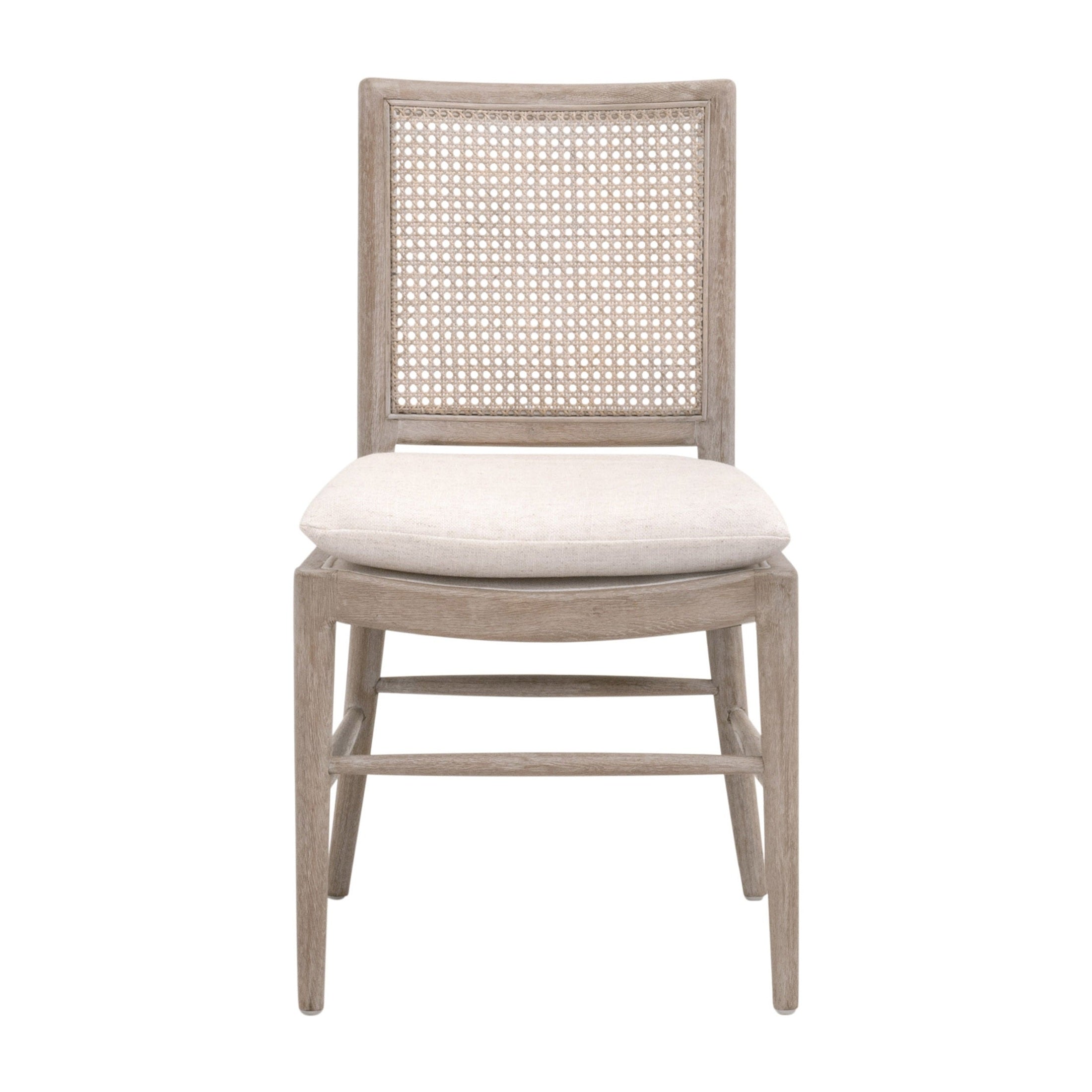 Blume Dining Chair Set of 2 with cream linen seat, natural gray oak frame, and cane back by Essentials for Living