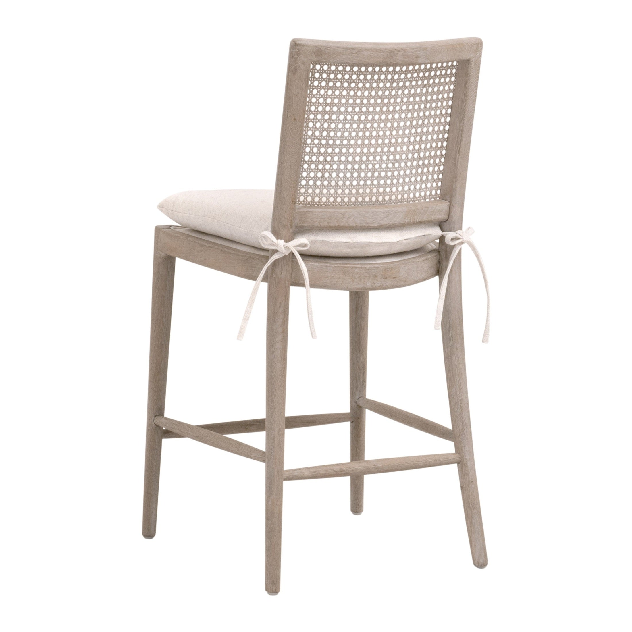 Blume Counter Stool with cream linen cushion, natural gray oak frame, cane back by Your Noble Nest