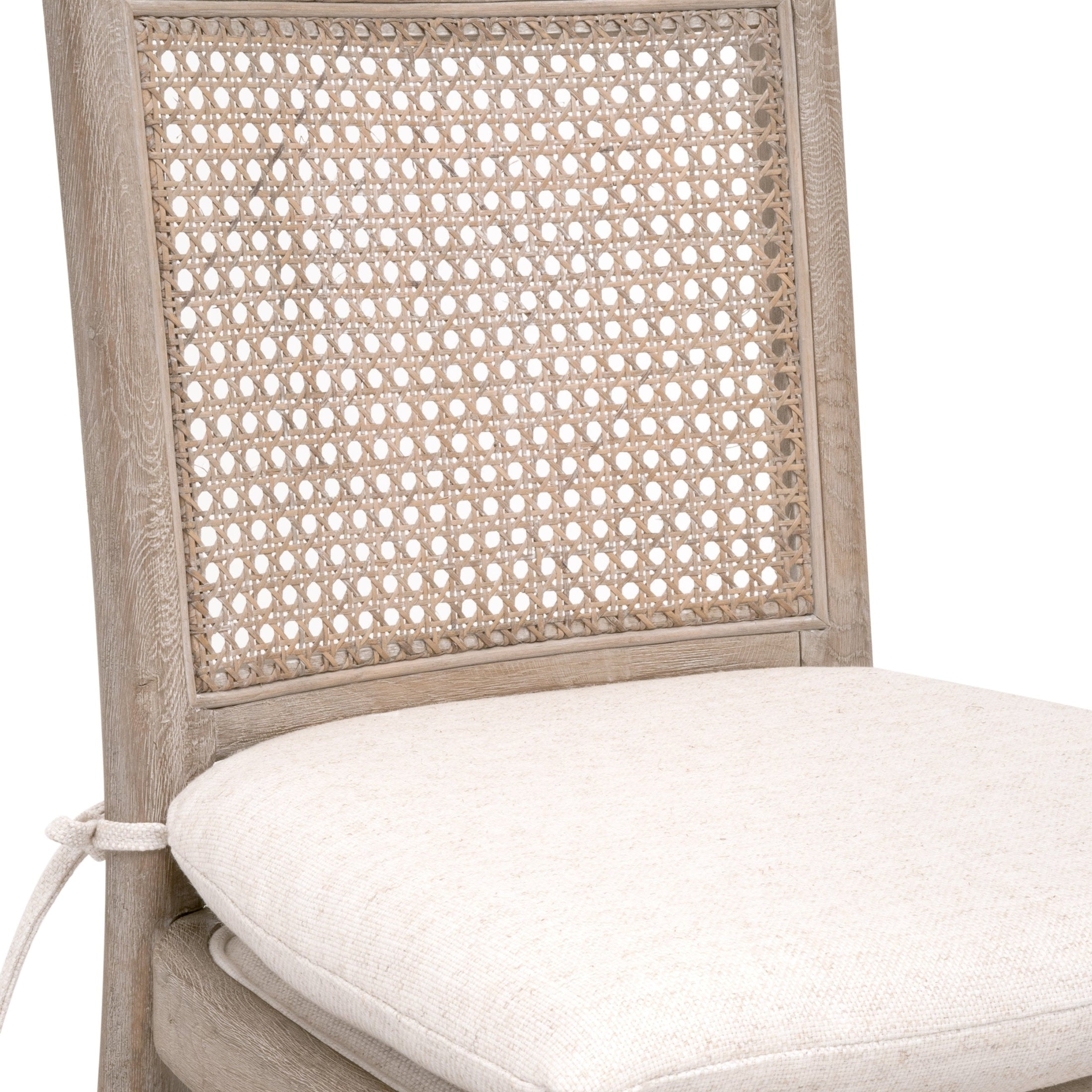Blume Counter Stool with natural gray oak frame, handwoven cane back, and cream linen cushion by Your Noble Nest