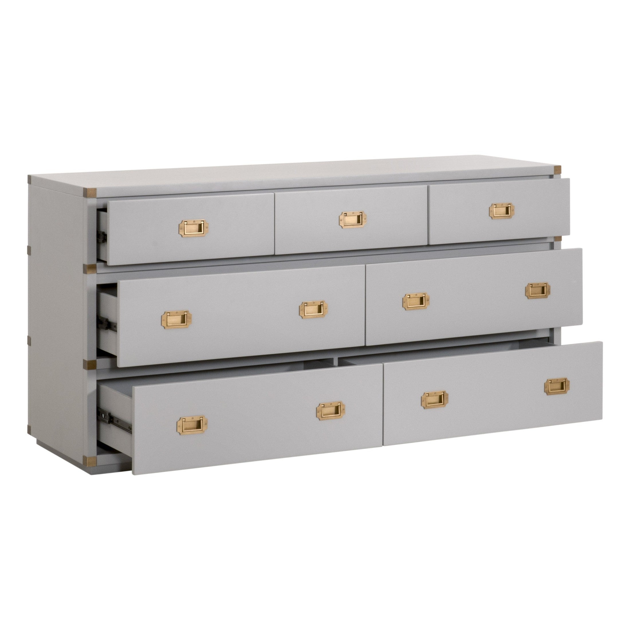 Bradley 7-Drawer Double Dresser in dove gray with brushed gold hardware by Essentials for Living
