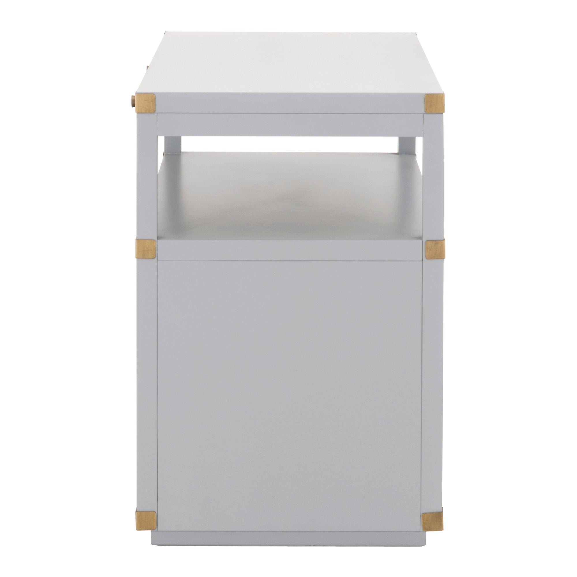 Side view of Bradley 2-Drawer Nightstand with open shelf and drawers by Essentials for Living