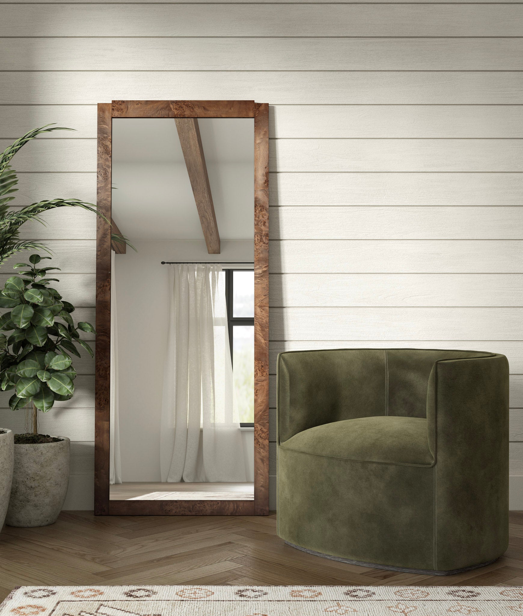 Wesley Burl Floor Mirror - Dark Burl