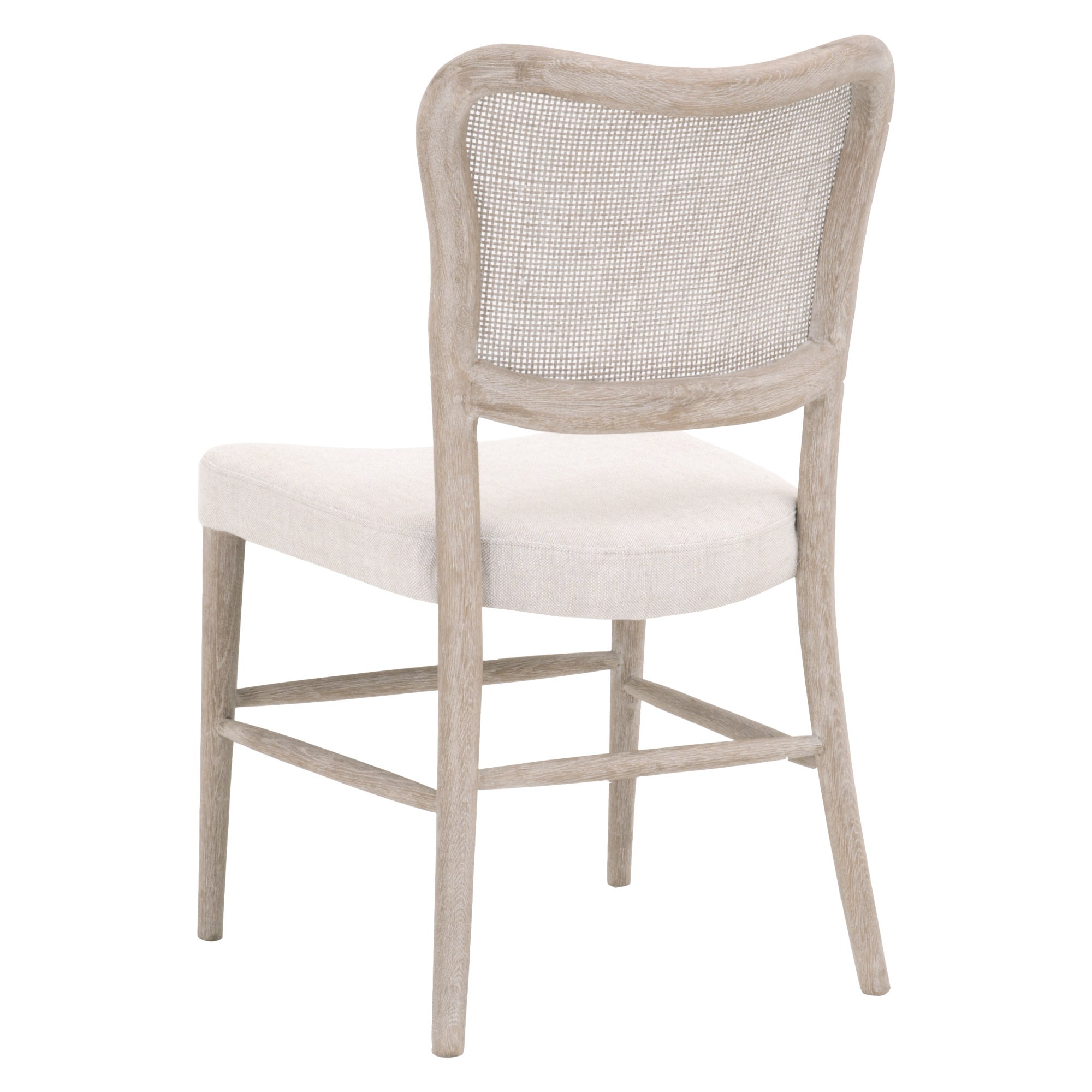 Cela Dining Chair by Essentials for Living with solid oak frame, handwoven cane back, and upholstered bisque seat in natural gray finish