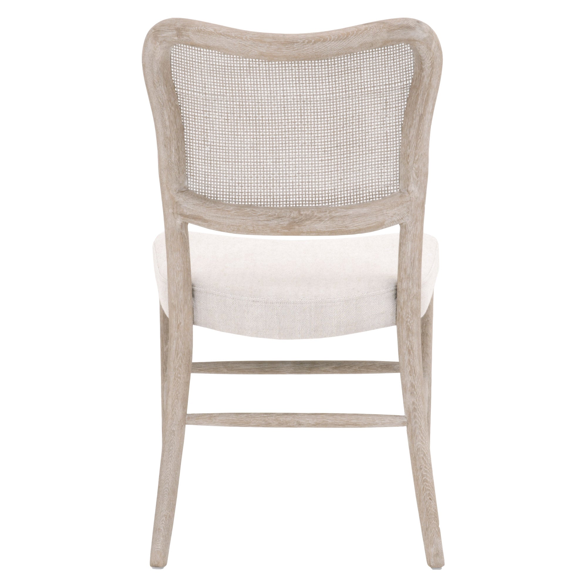 Back view of Cela Dining Chair with solid oak frame, natural gray finish, and handwoven cane backrest by Essentials for Living