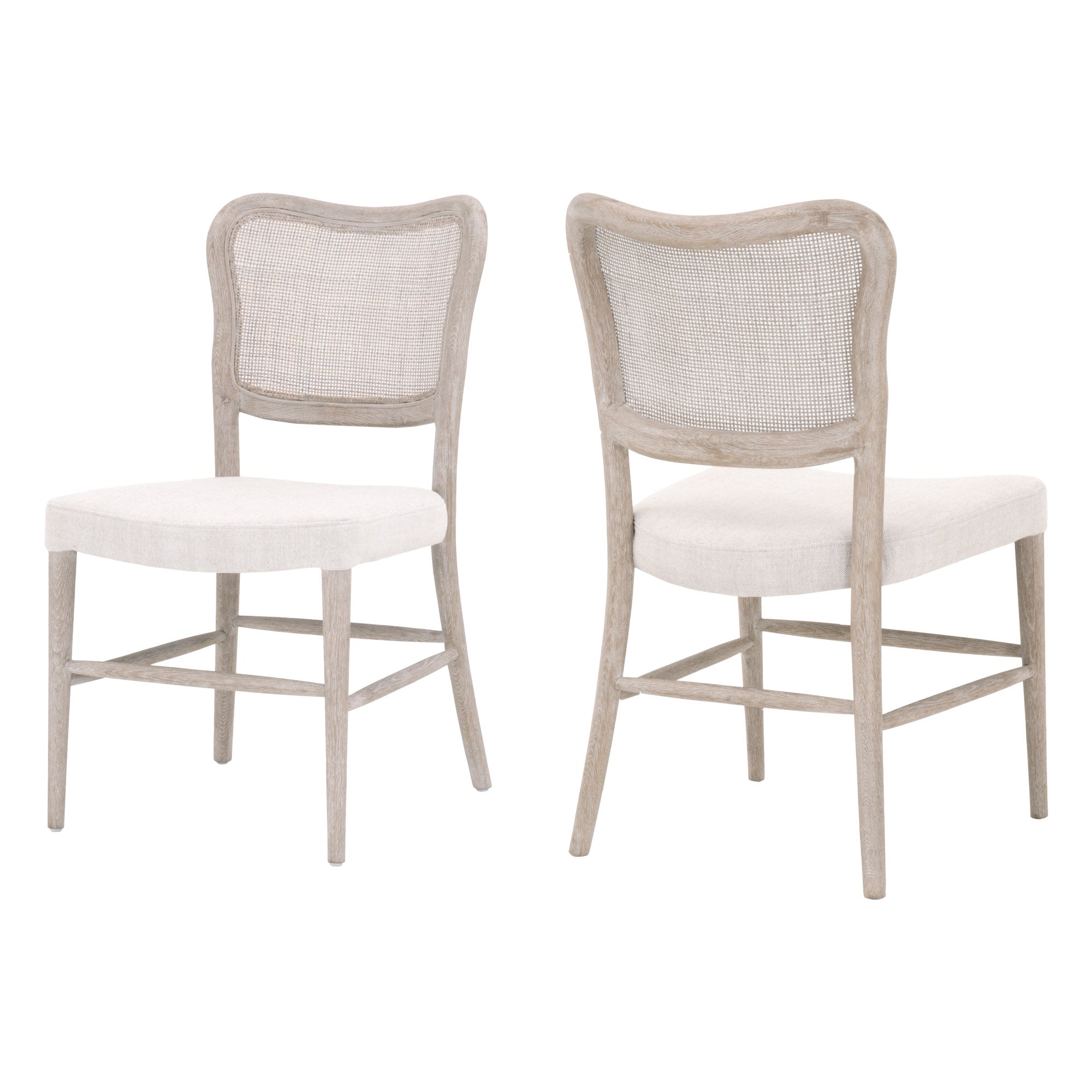 Set of two Cela Dining Chairs by Essentials for Living with solid oak frame and handwoven cane backrest in bisque upholstery