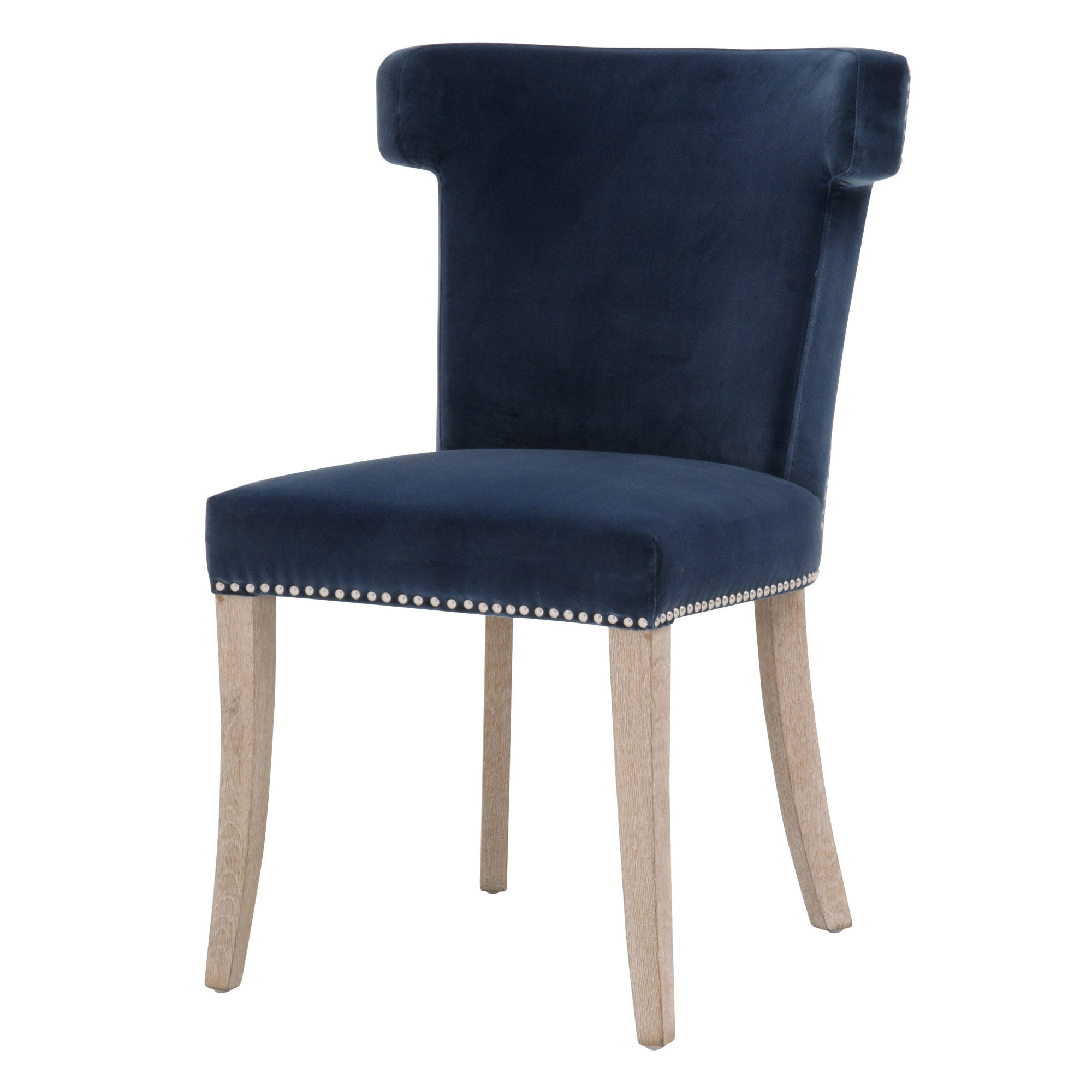 Essentials for Living Celina Dining Chair in denim velvet with wingback and natural gray oak legs