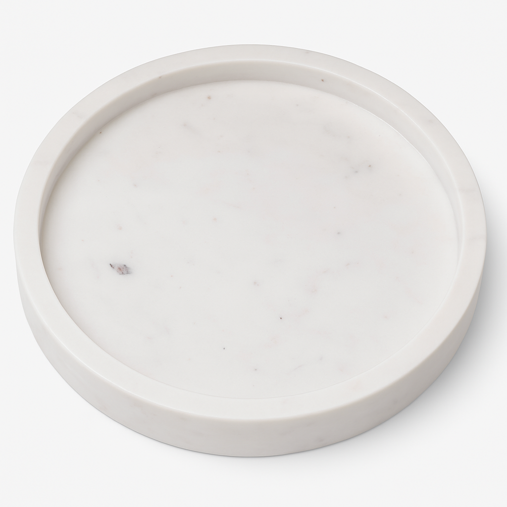 Chateaux Serving Platter in white marble with round, elegant design