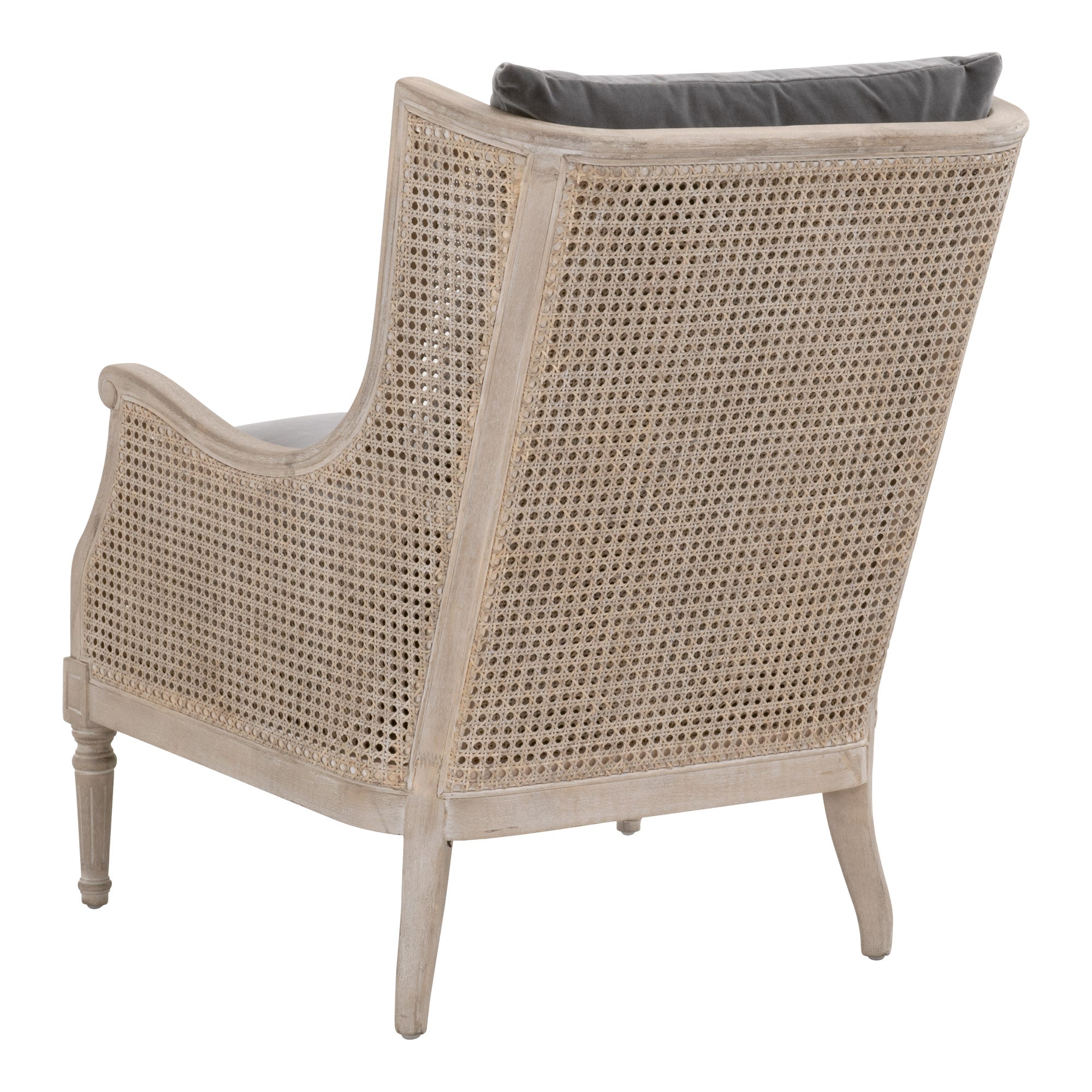 Churchill Club Chair by Essentials for Living with natural gray oak frame and rattan cane back and sides.
