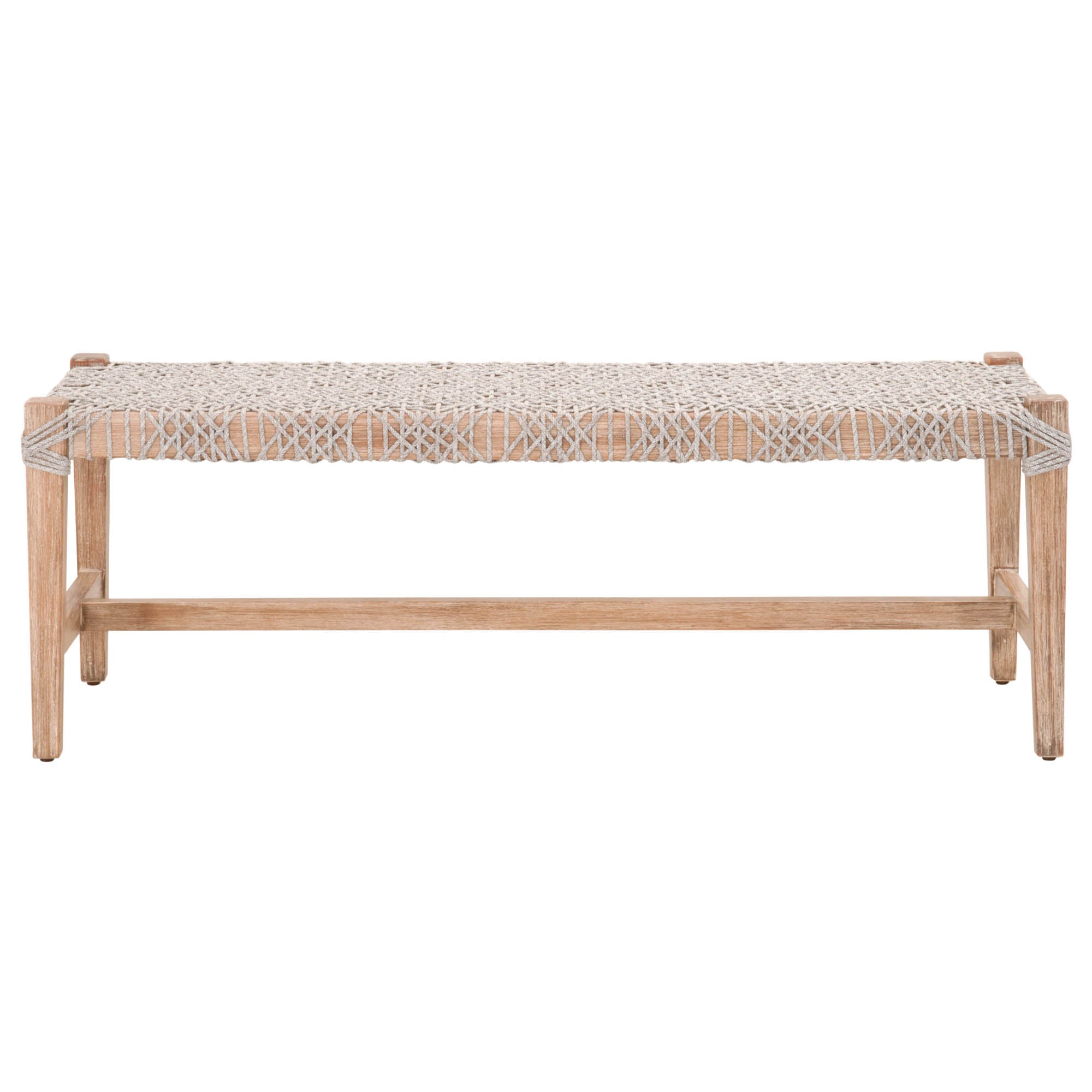 Costa Bench by Essentials for Living with solid mahogany frame and woven taupe polypropylene seat in coastal style