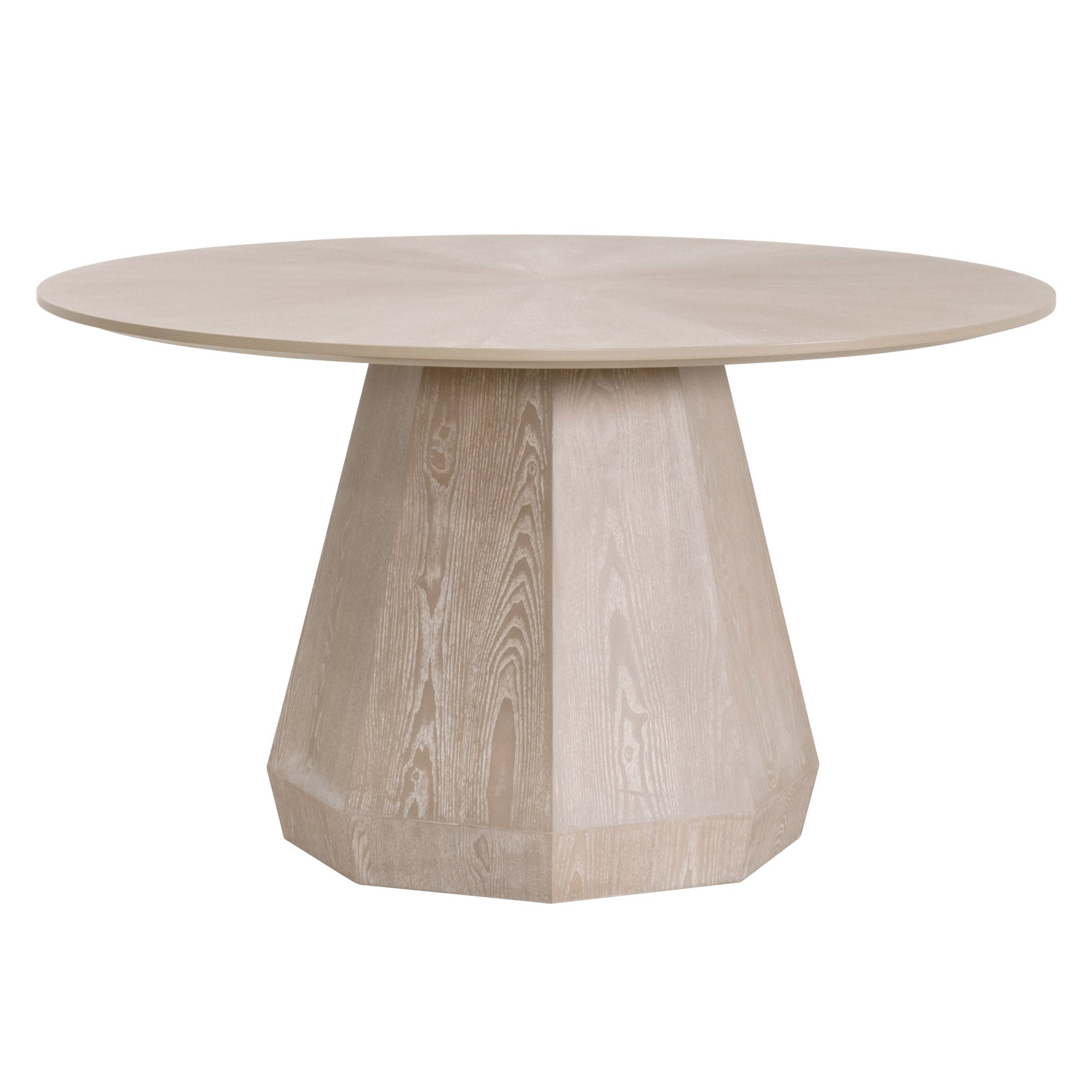 Essentials For Living 54-inch round dining table in natural gray ash wood with octagon pedestal base and starburst tabletop pattern