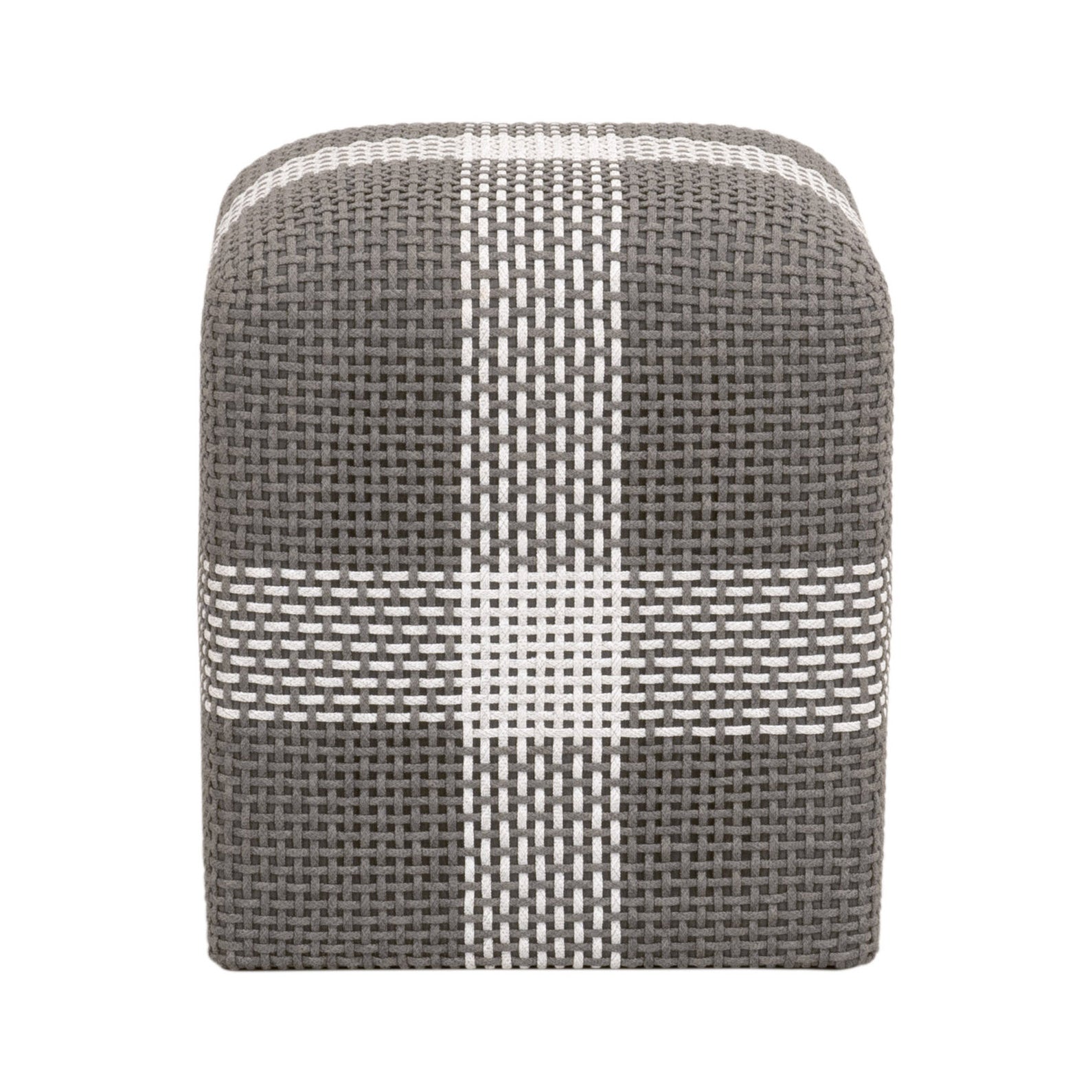Essentials For Living Cross Accent Cube with taupe and white woven rope and solid teak wood frame for versatile use