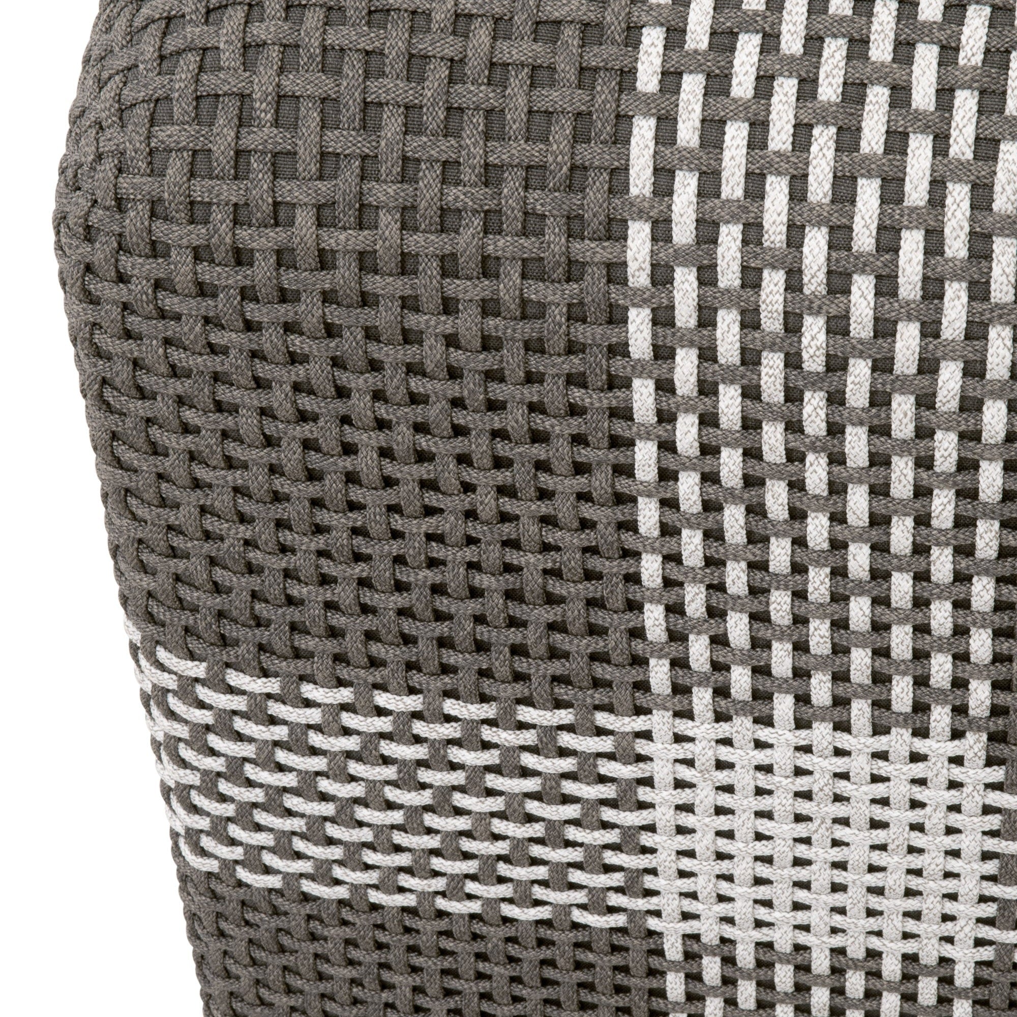 Close-up of taupe and white rope weave detail with cross pattern on Essentials For Living accent cube