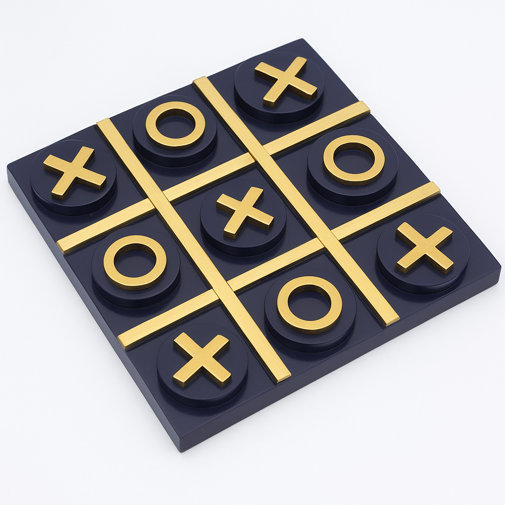 Derin Tic Tac Toe set in navy mango wood with lucite Xs and Os