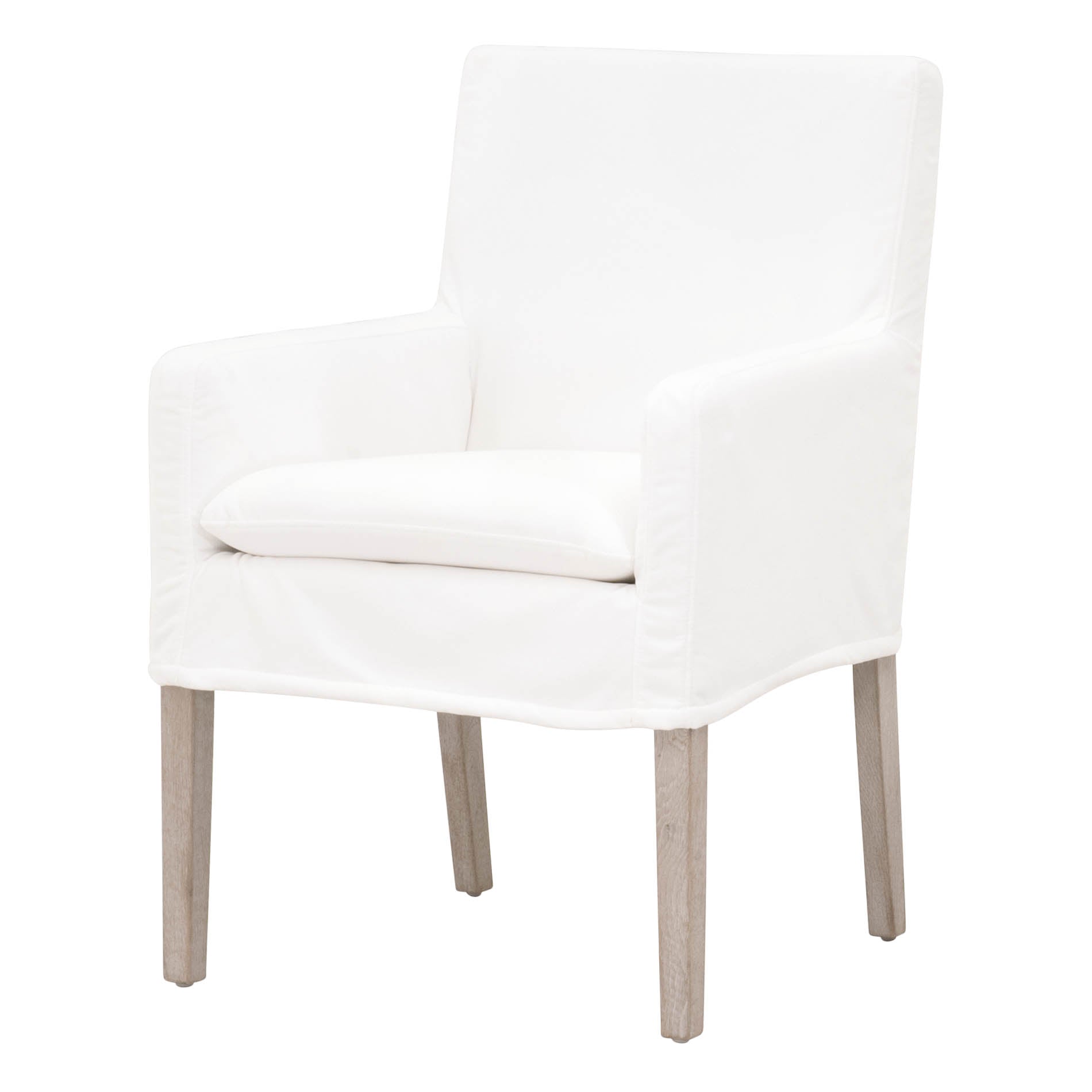 Drake Slipcover Arm Chair in white with natural gray oak legs, removable slipcover, by Essentials For Living