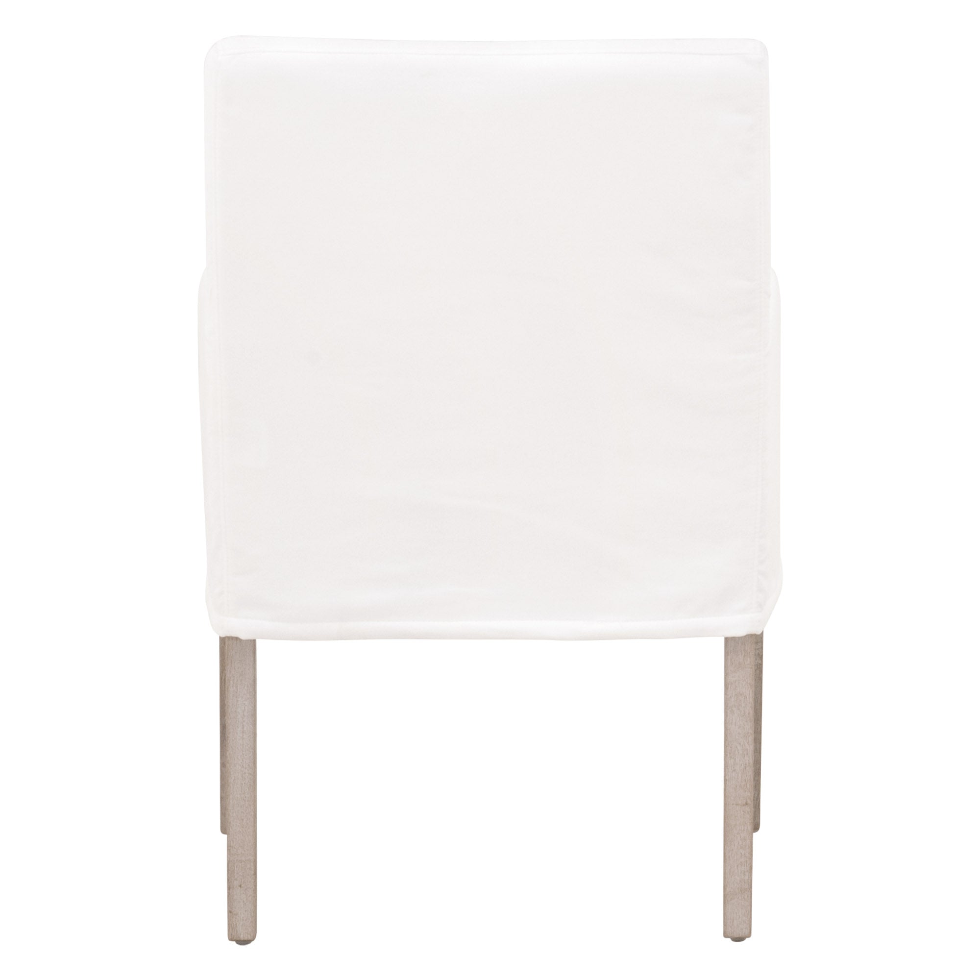 Back view of Drake Slipcover Arm Chair in Peyton Pearl fabric with natural gray oak legs by Essentials for Living
