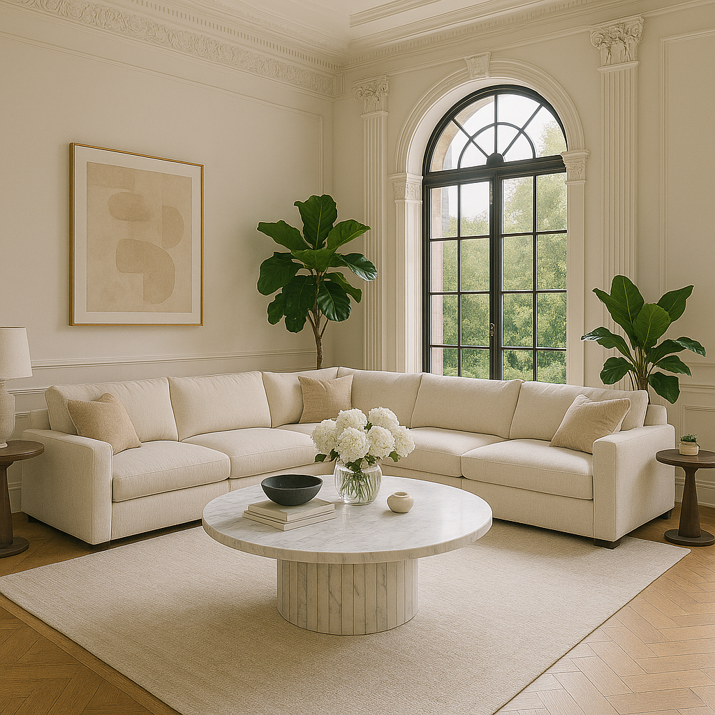 Francine Coffee Table in 32-inch white marble with round, modern design