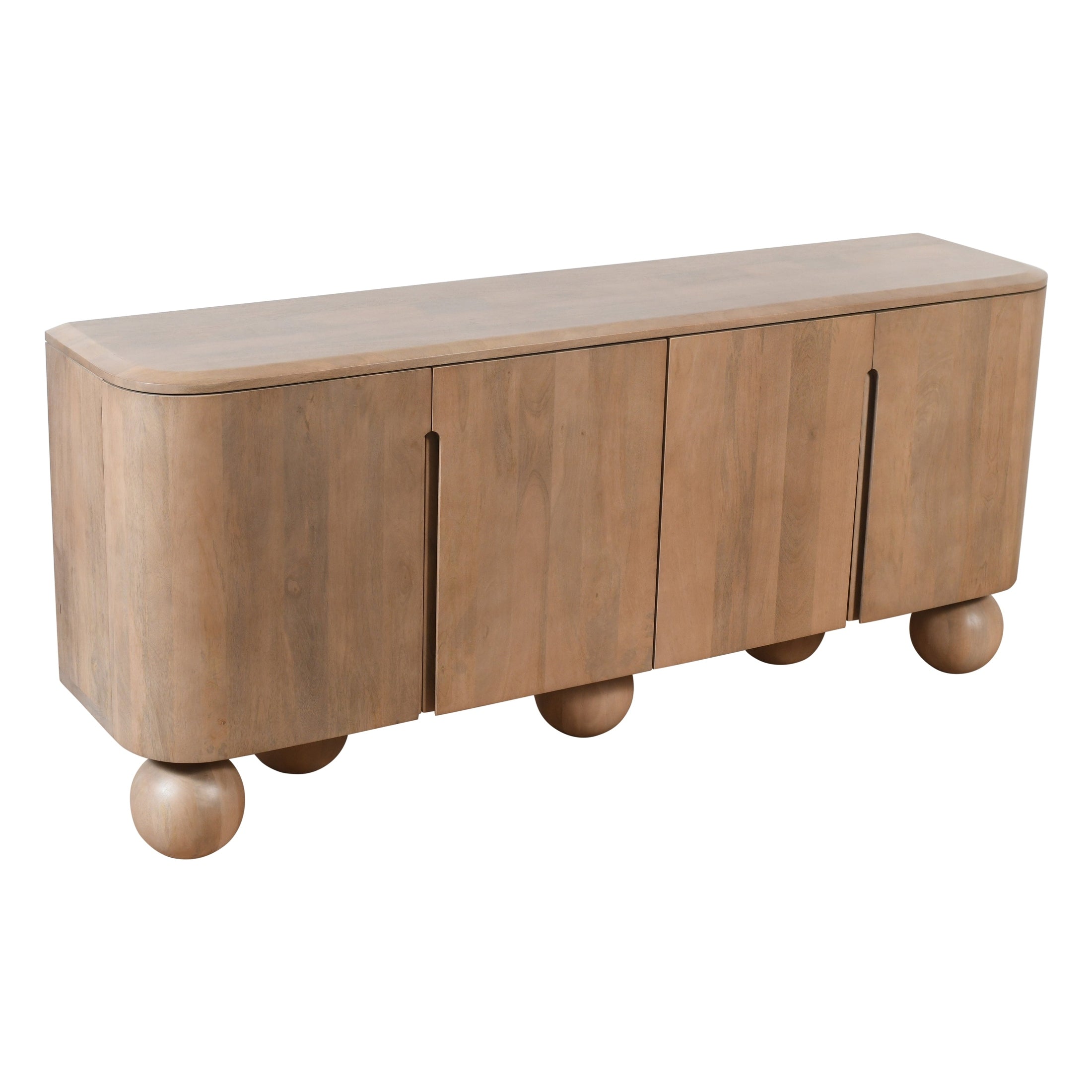 GRETCHEN SIDEBOARD in natural solid mango wood with rounded edges and ball feet for modern storage GO HOME