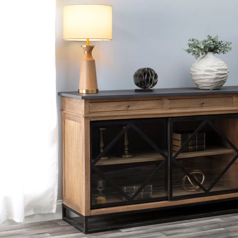 Gretta Table Lamp Finish Brown Faux Wood Grain Base with White Shade