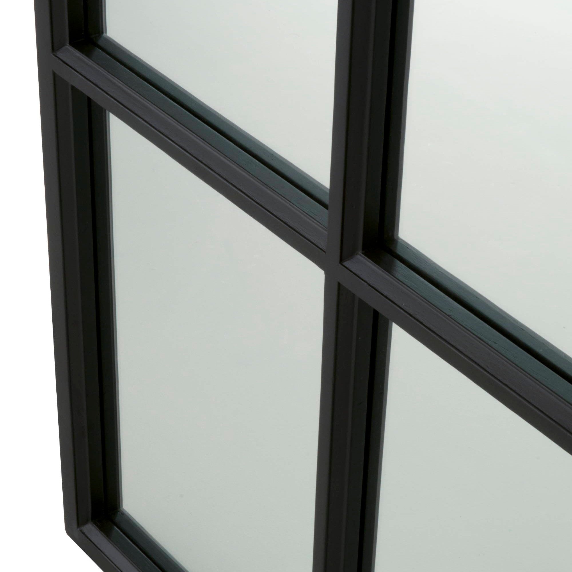 Close-up of Grid Mirror with matte black oak frame and grid design by Essentials For Living.