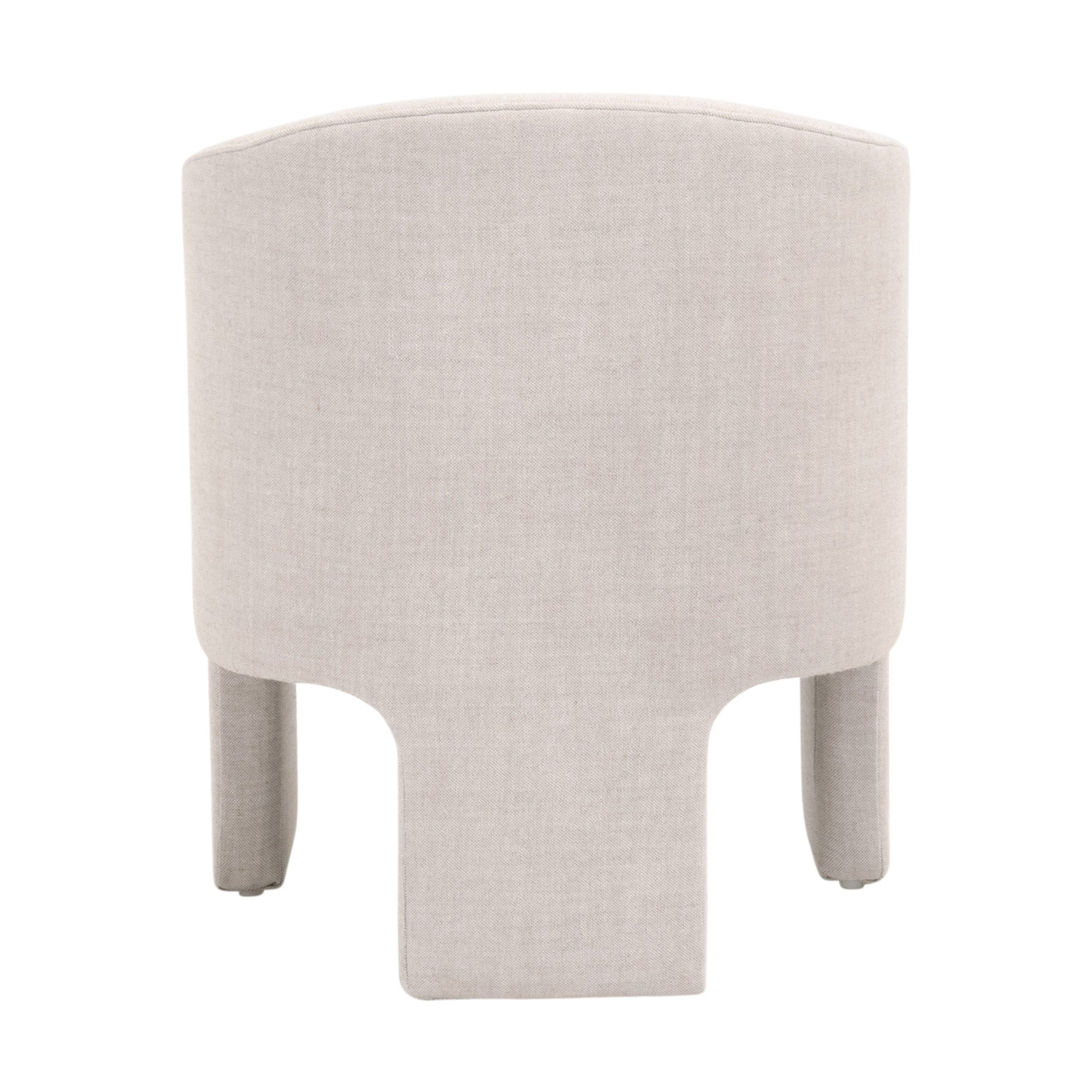 Back view of Hall Arm Chair in Bisque French Linen with unique three-leg design by Essentials for Living