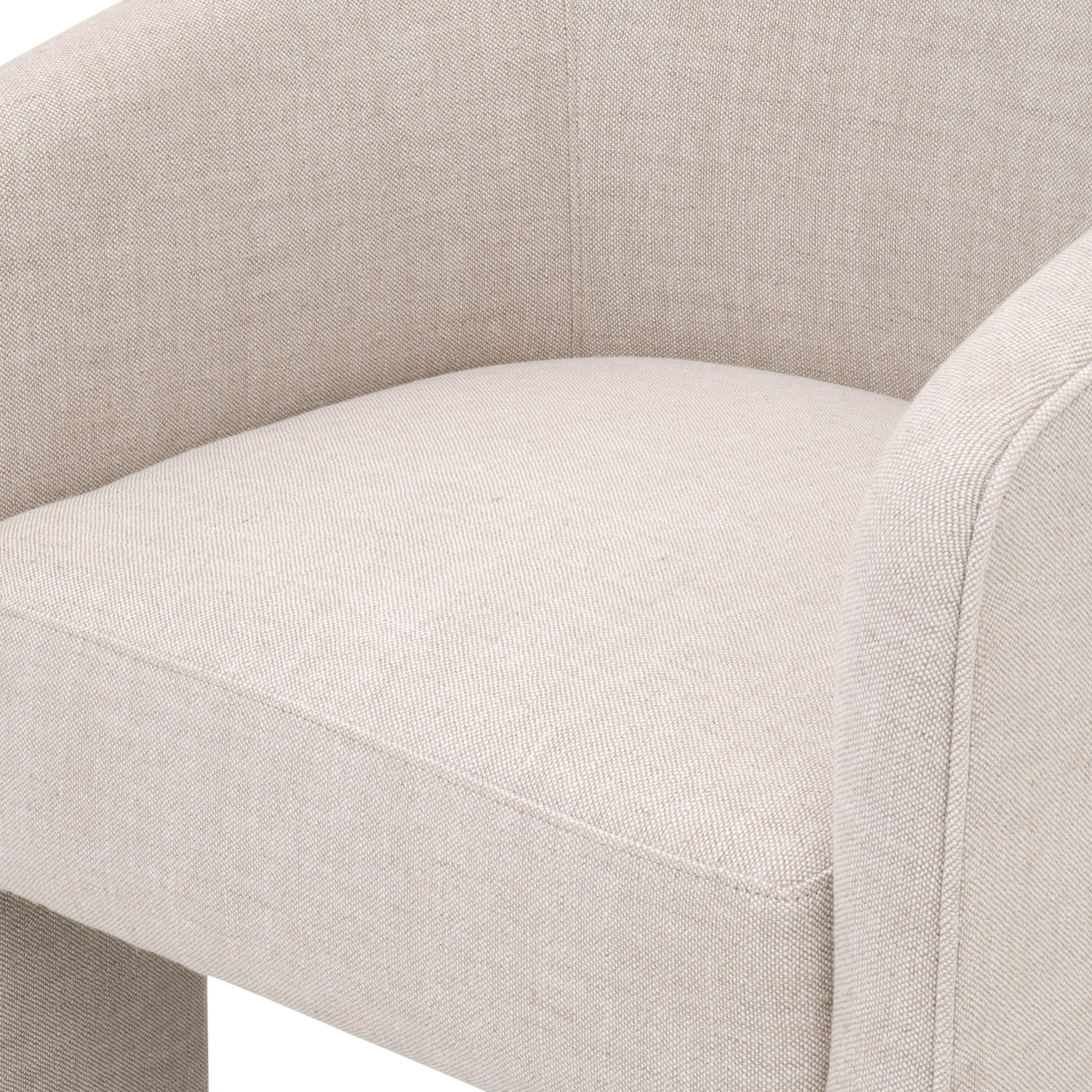 Close-up of Hall Arm Chair in Bisque French Linen with unique three-leg design by Essentials for Living
