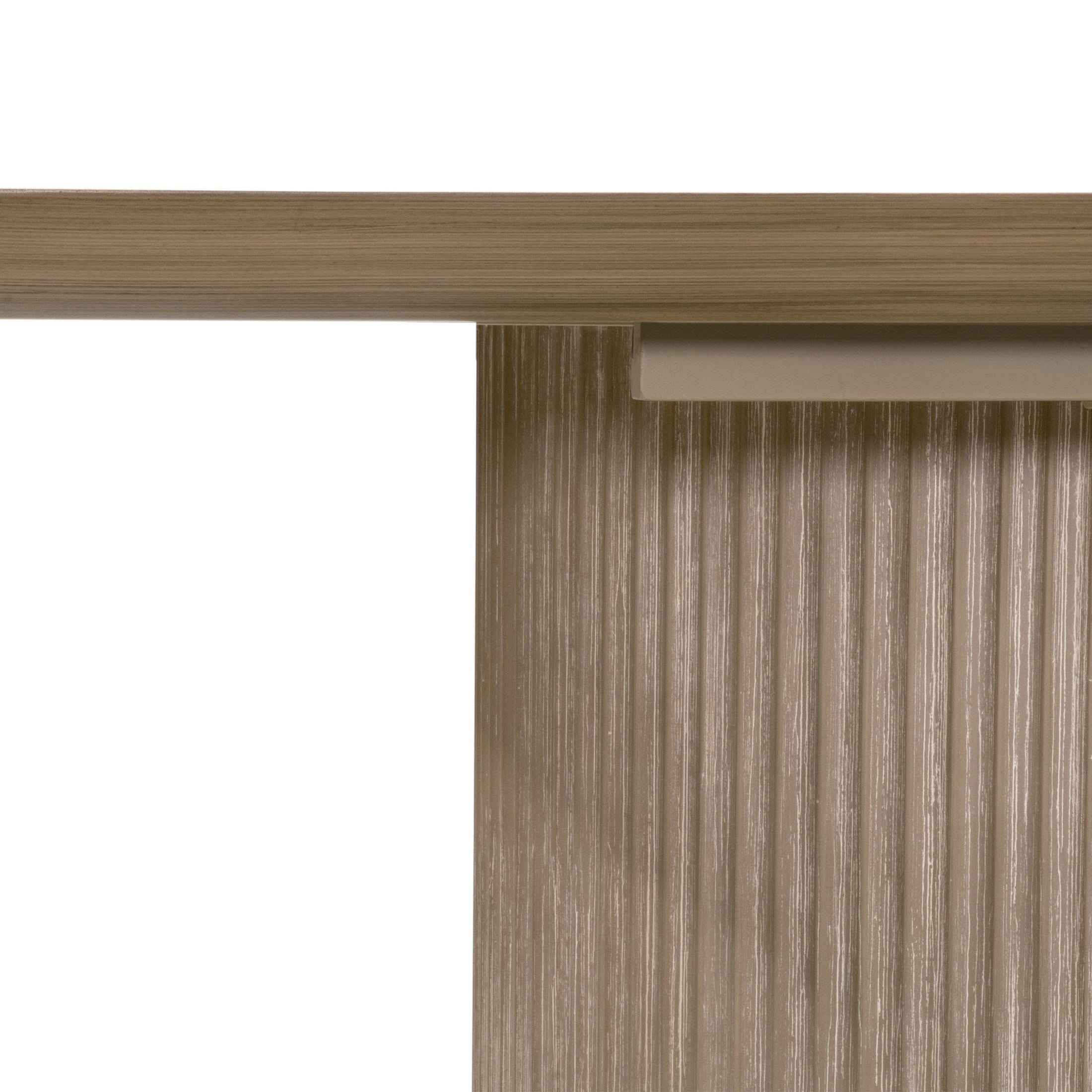 Close-up of natural gray reeded double column pedestal base on Halloway Extension Dining Table by Essentials for Living
