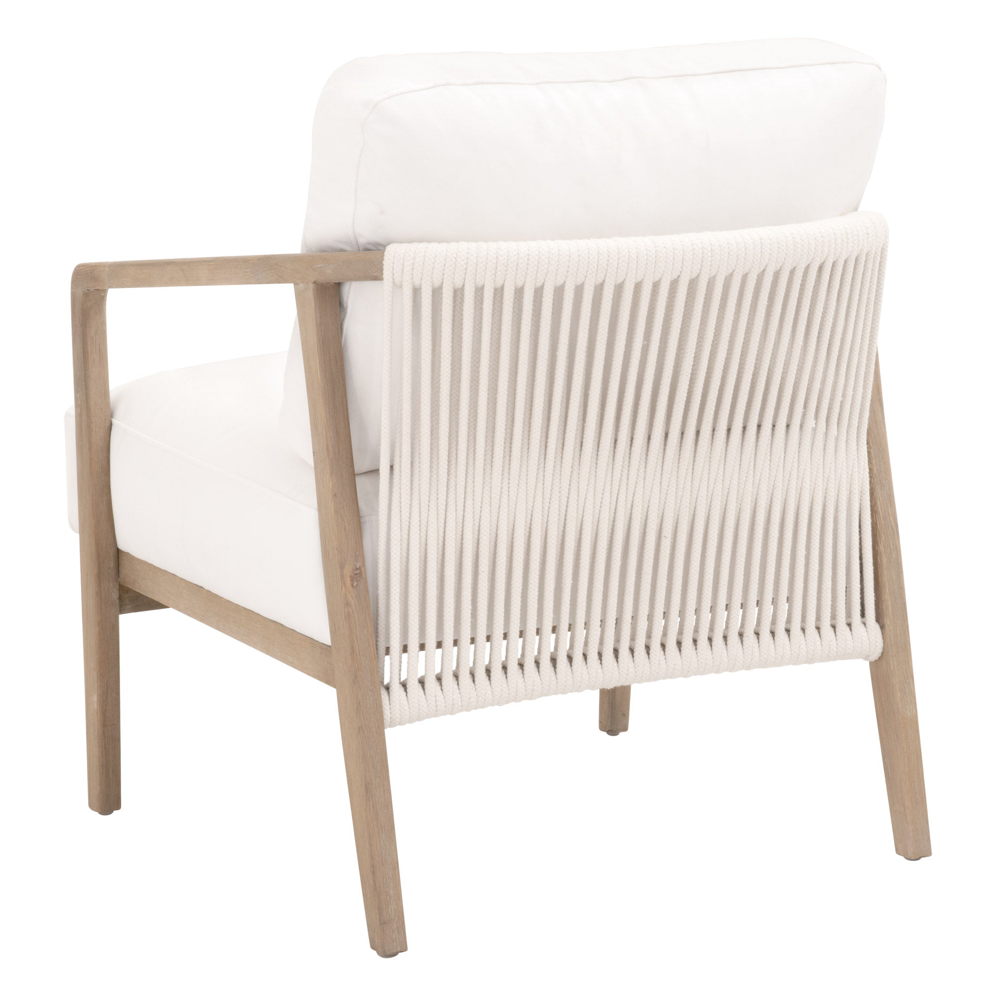 Essentials For Living Harbor Club Chair with smoke-gray oak frame and white rope weave back in coastal style